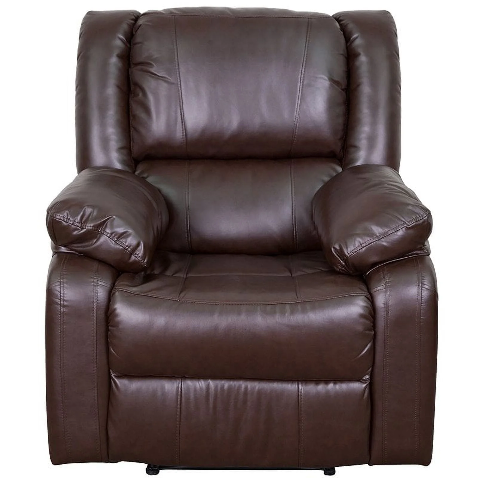 Pemberly Row Contemporary Leather Recliner with Pillow Back in Brown