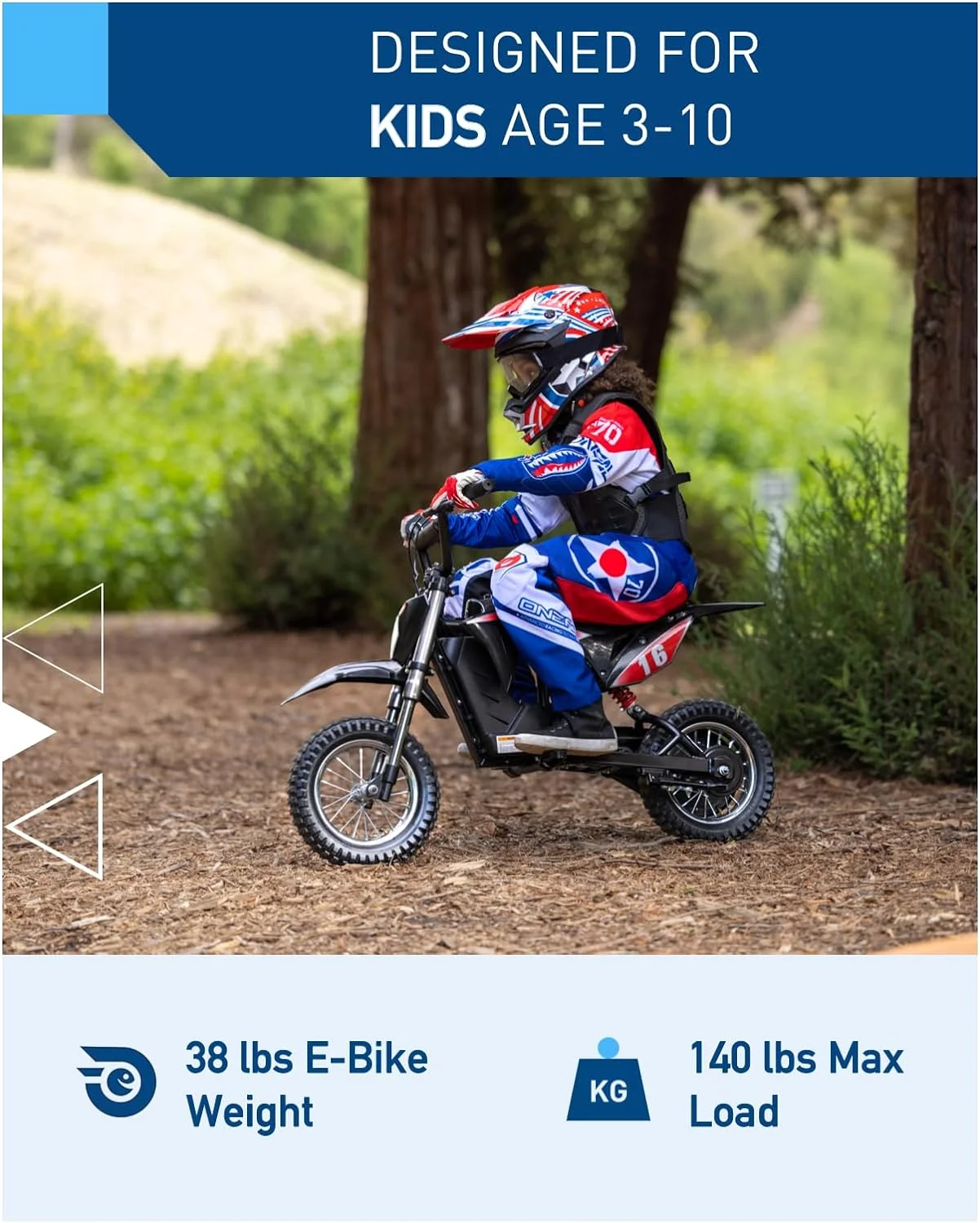 Hiboy DK1 Electric 300W Dirt Bike, for 3 Years to 13 Years - Blue