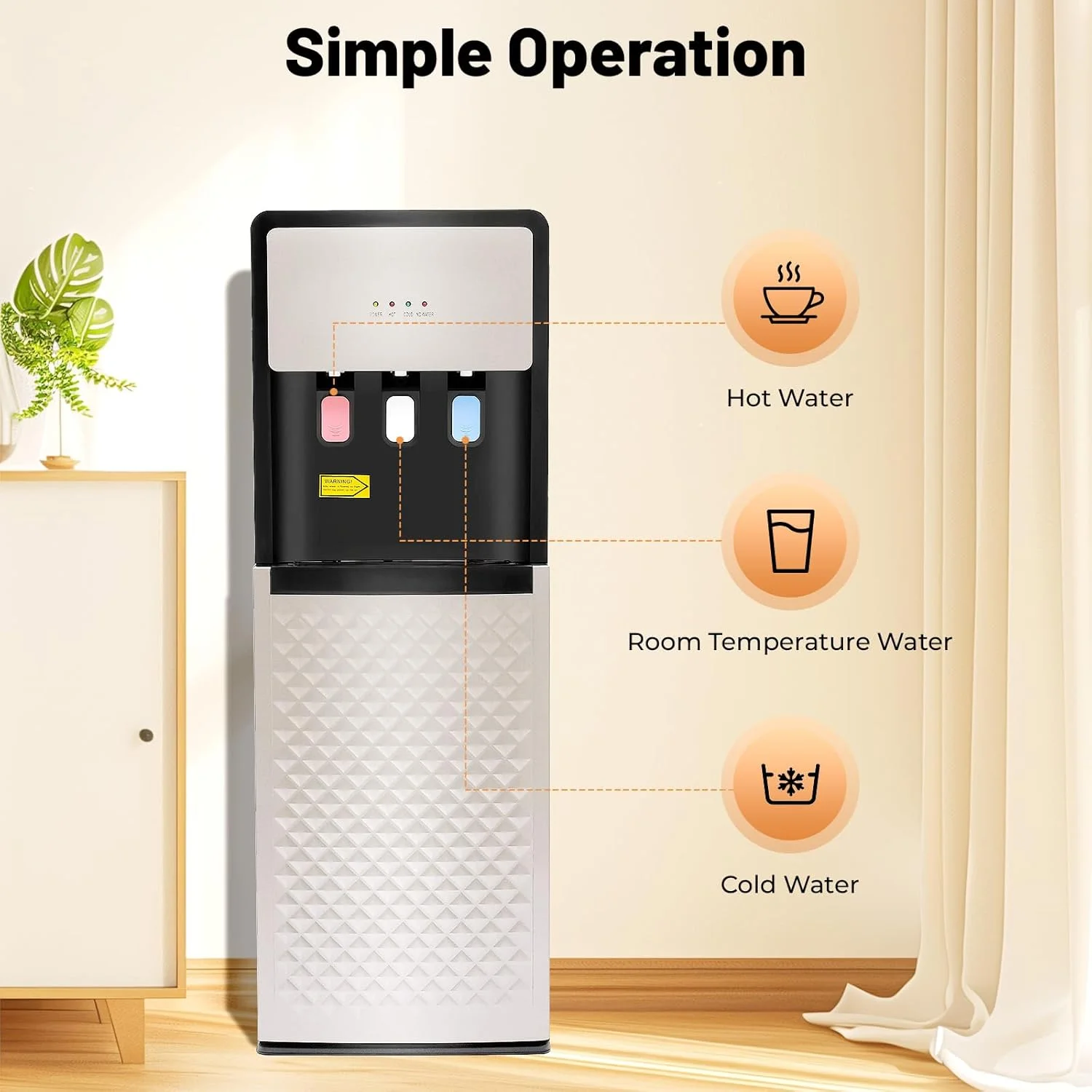 Bottom Loading Water Dispenser for 5 Gallon Bottle, 3 Temperature Settings (Hot, Room & Cold Water), 110V US Plug, 5L/H Rapid Heating, 0.53Gal/H Cooling, Anti-Scald Design for Home/Office (Grey)