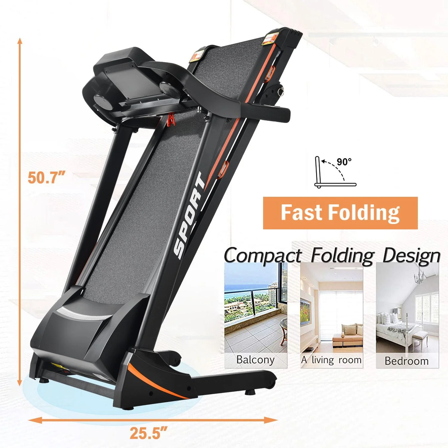 HLAiLL Folding Treadmills With Incline 330lb Capacity Running Machine with Bluetooth Speaker, Device Holder, Easy Assembly&Space-Saving for Walking, Jogging, Running