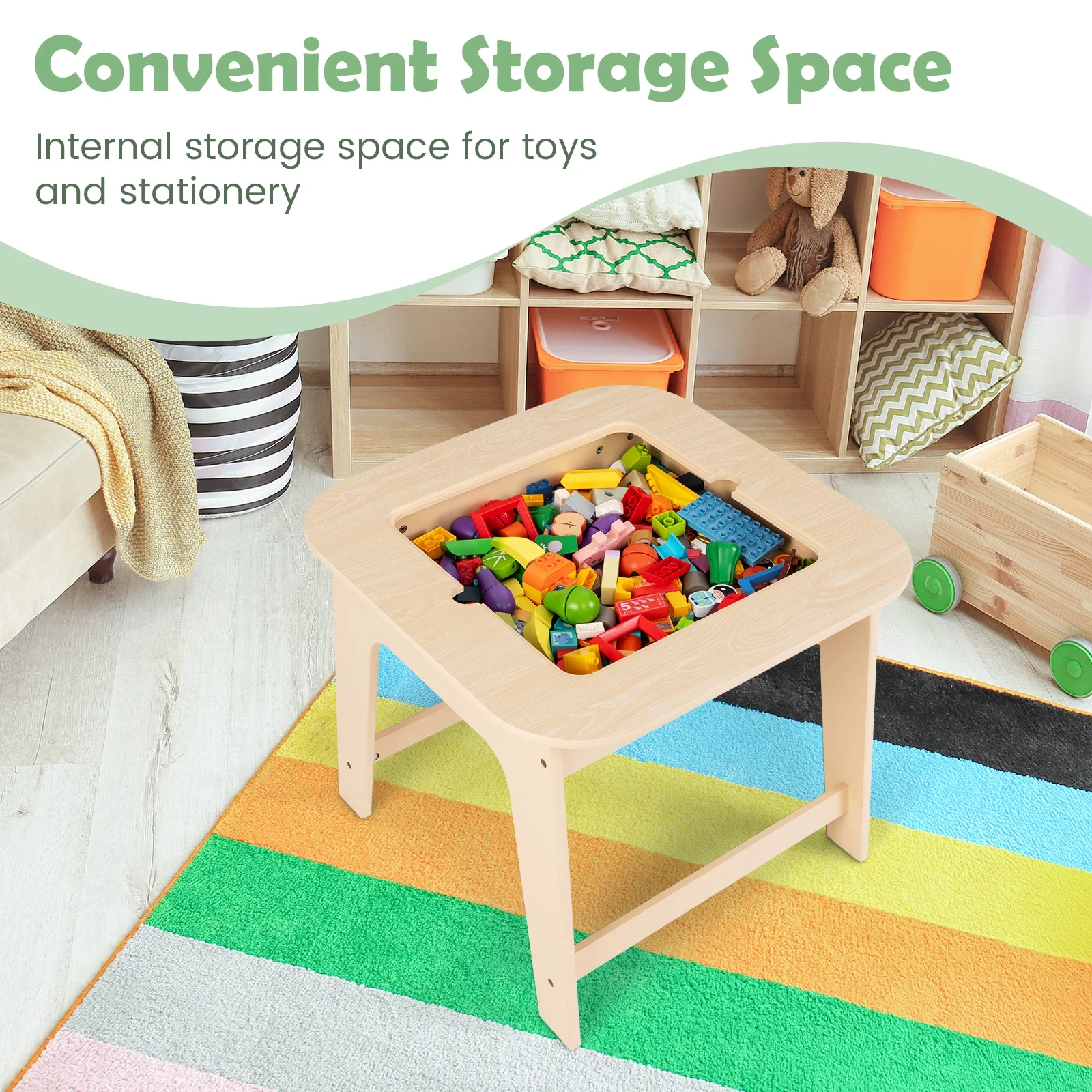 OLAKIDS Kids Table and Chair Set, 3 in 1 Wooden Activity Table with Removable Tabletop, Blackboard and Whiteboard for Toddlers Arts Crafts Drawing Reading Playing, Playroom Nursery (Natural)