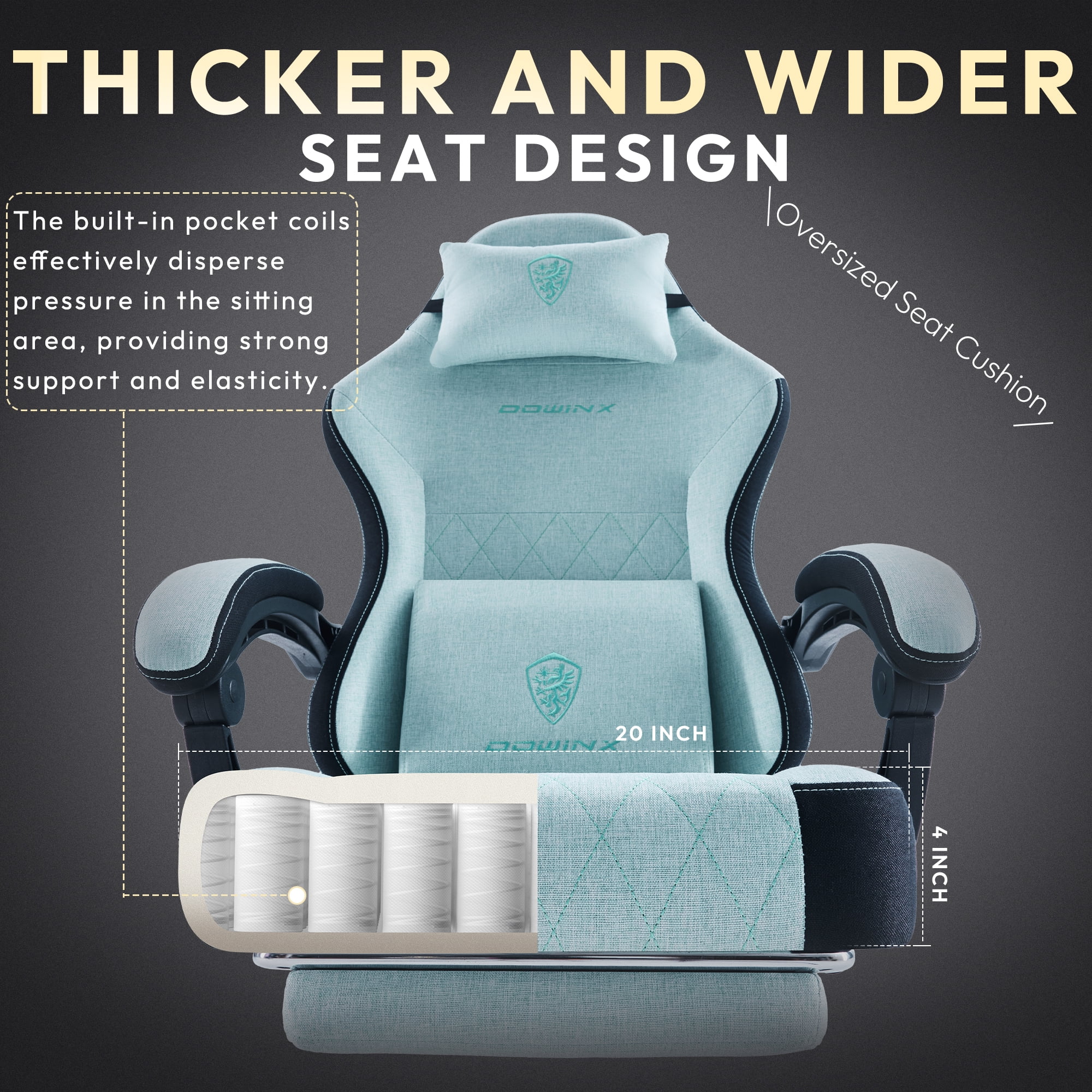 Dowinx Fabric Gaming Chair with Massage Lumbar Support, High Back Ergonomic Computer Chair with Footrest for Adult, Black