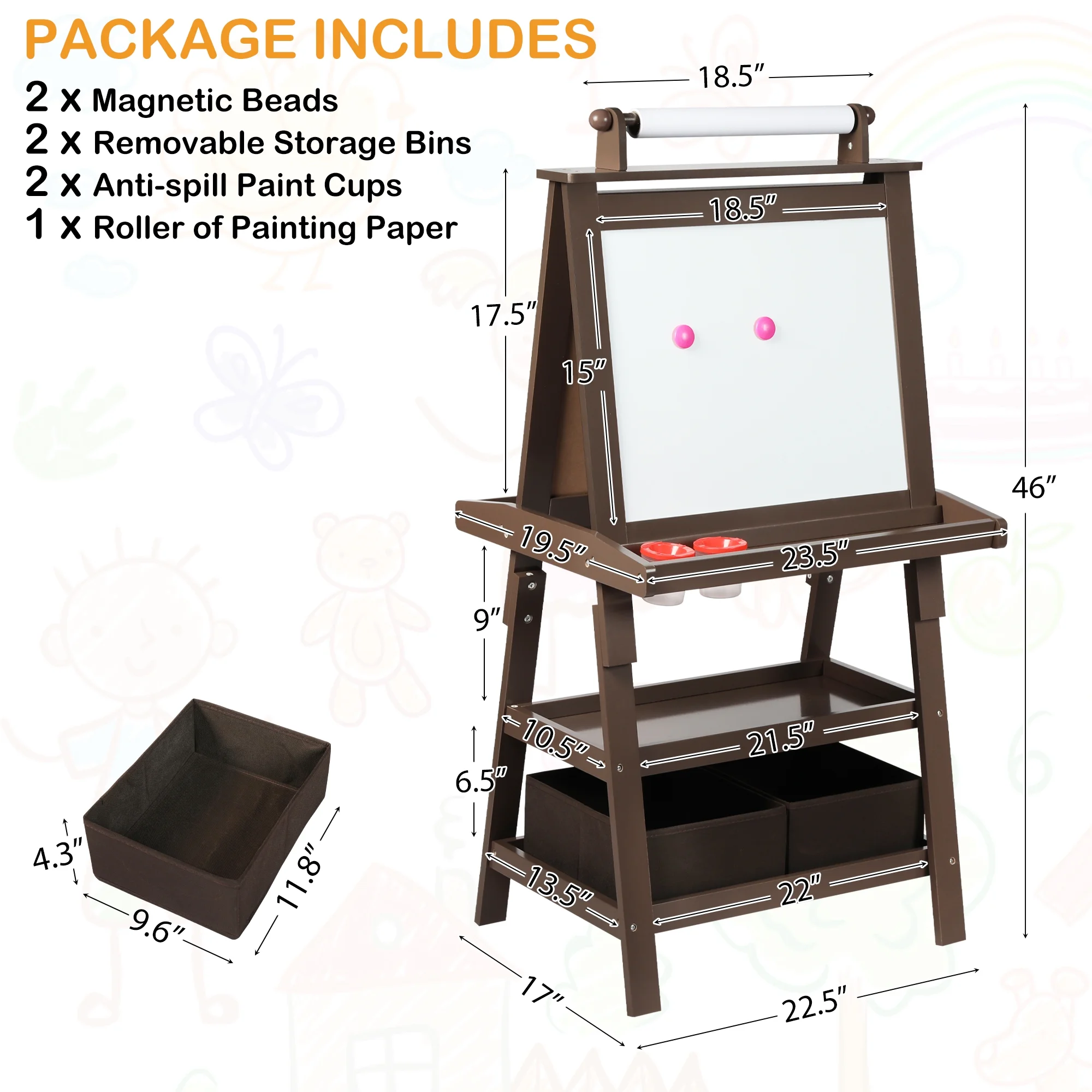 LINLUX 3 in 1 Art Easel for Kid, Whiteboard for Kid with Stand, Magnetic Chalkboard Pizarra, Grey