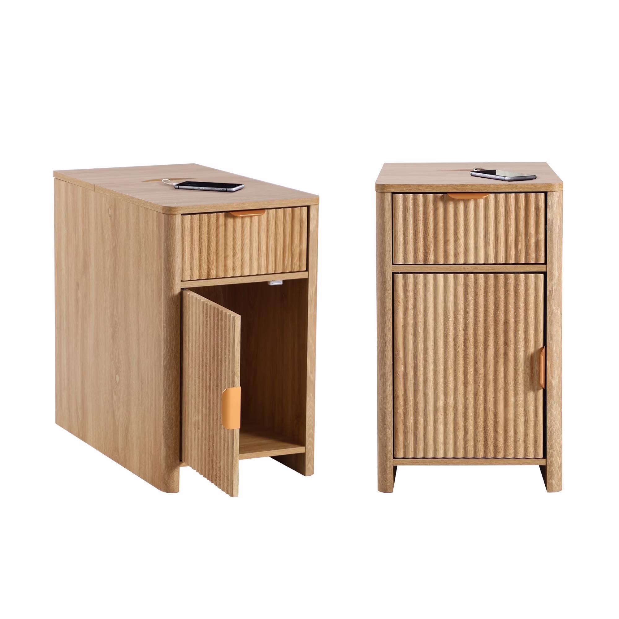 YOCWO Fluted Nightstand for Bedroom Set of 2 , Wood Bedside Table Set of 2 with Drawers, Black