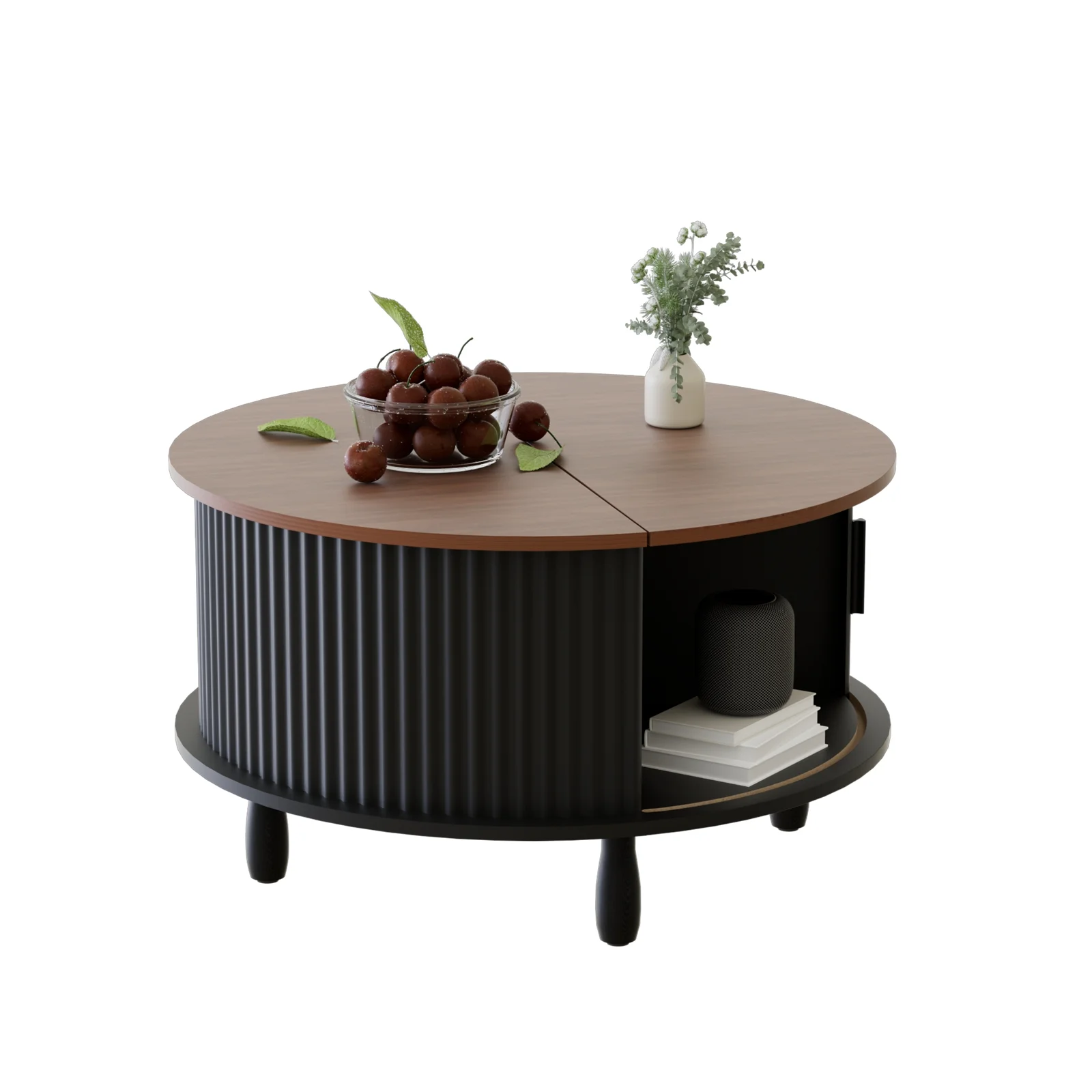 RUMLIVE Round Coffee Table with Storage, 30.7