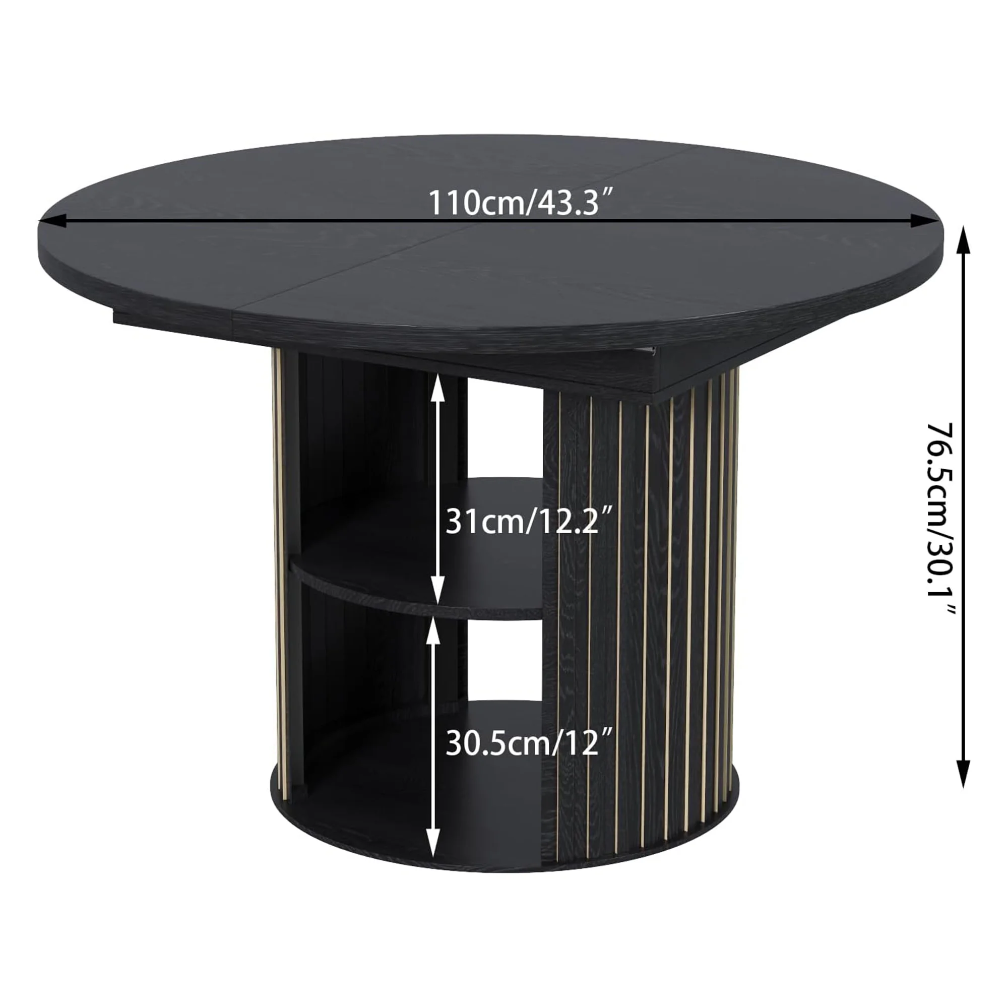 Extendable Dining Table for 4-6, Round Kitchen Table with Storage Shelf, Oval Dining Tables for Living Room (Walnut)