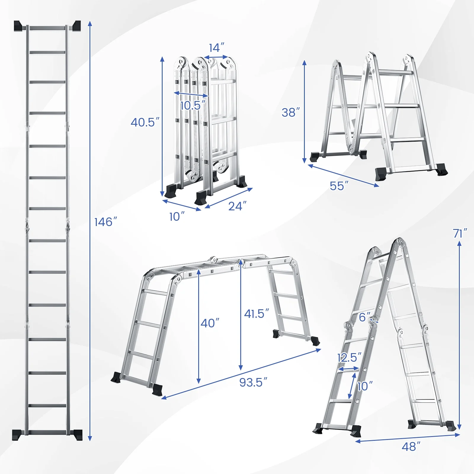 IRONMAX 12.5' Multi Purpose Step Platform Aluminum Folding Scaffold Ladder 330LB