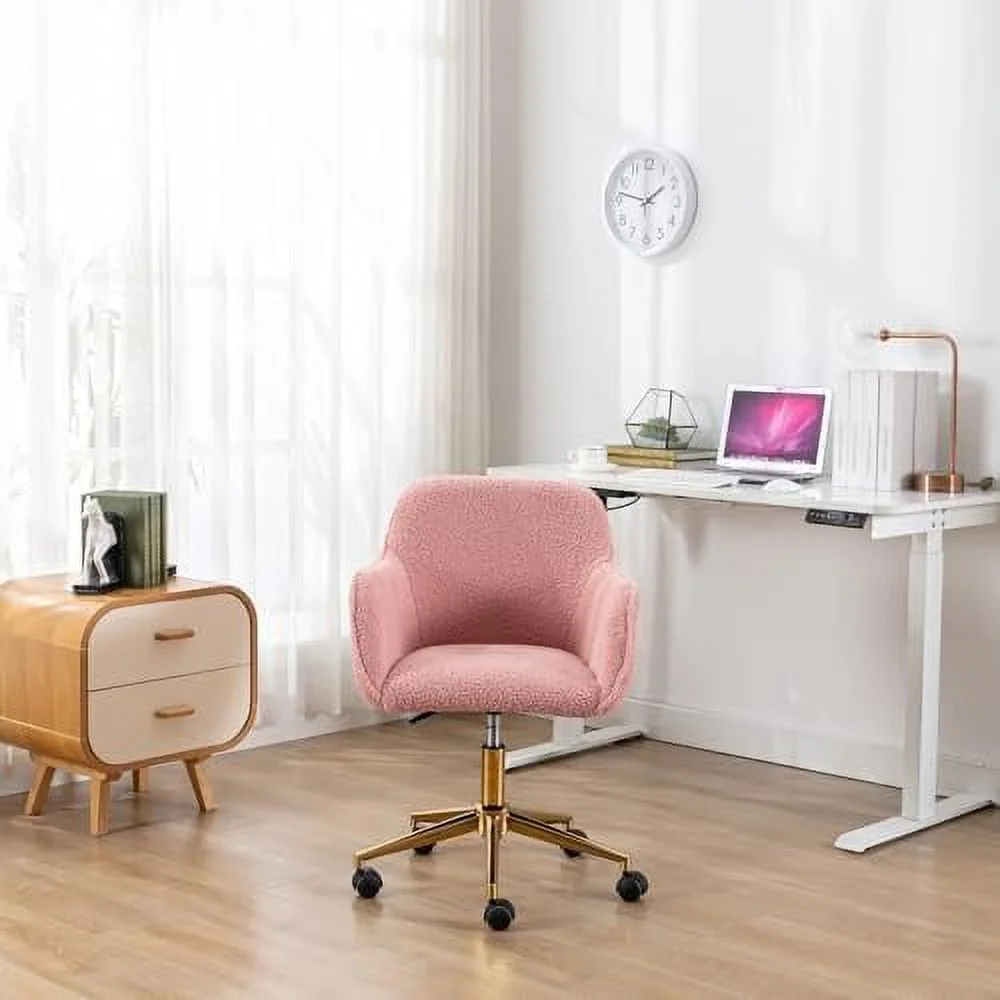 Modern Faux Fur Home Office Chair Height Adjustable, White Desk Chair Vanity Chair for Makeup Room, Rolling Desk Chairs with Wheels, Swivel Furry Cute Desk Chair for Teen Girls Women