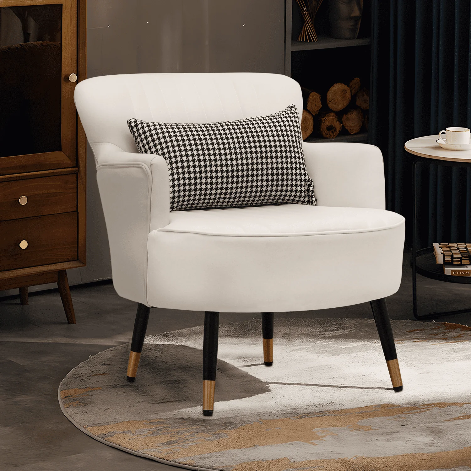 MoNiBloom Accent Chair, Modern Armchair with Wing Back and Cushion, Soft Padded Single Sofa for Living Room/Home Office/Bedroom, White