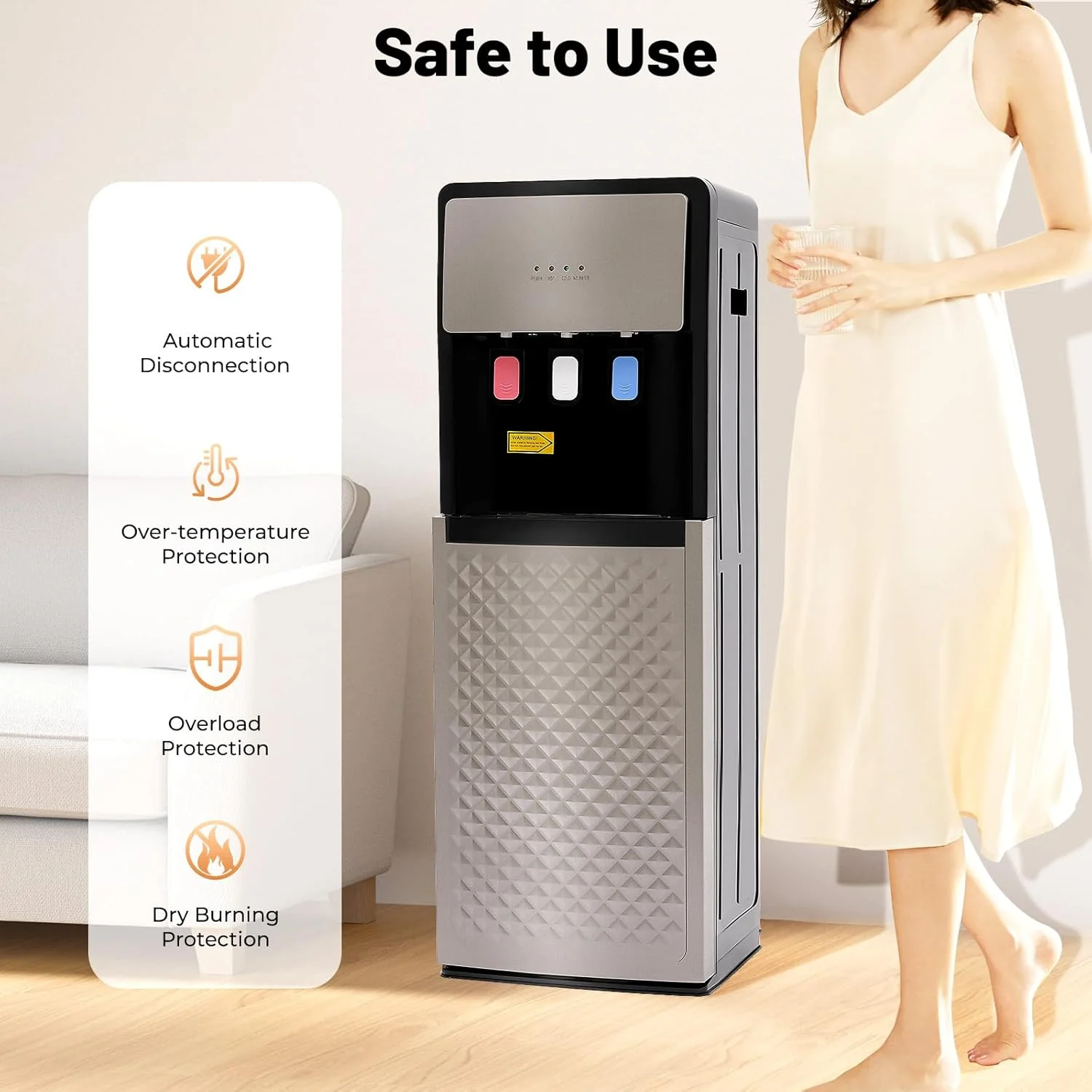 Bottom Loading Water Dispenser for 5 Gallon Bottle, 3 Temperature Settings (Hot, Room & Cold Water), 110V US Plug, 5L/H Rapid Heating, 0.53Gal/H Cooling, Anti-Scald Design for Home/Office (Grey)