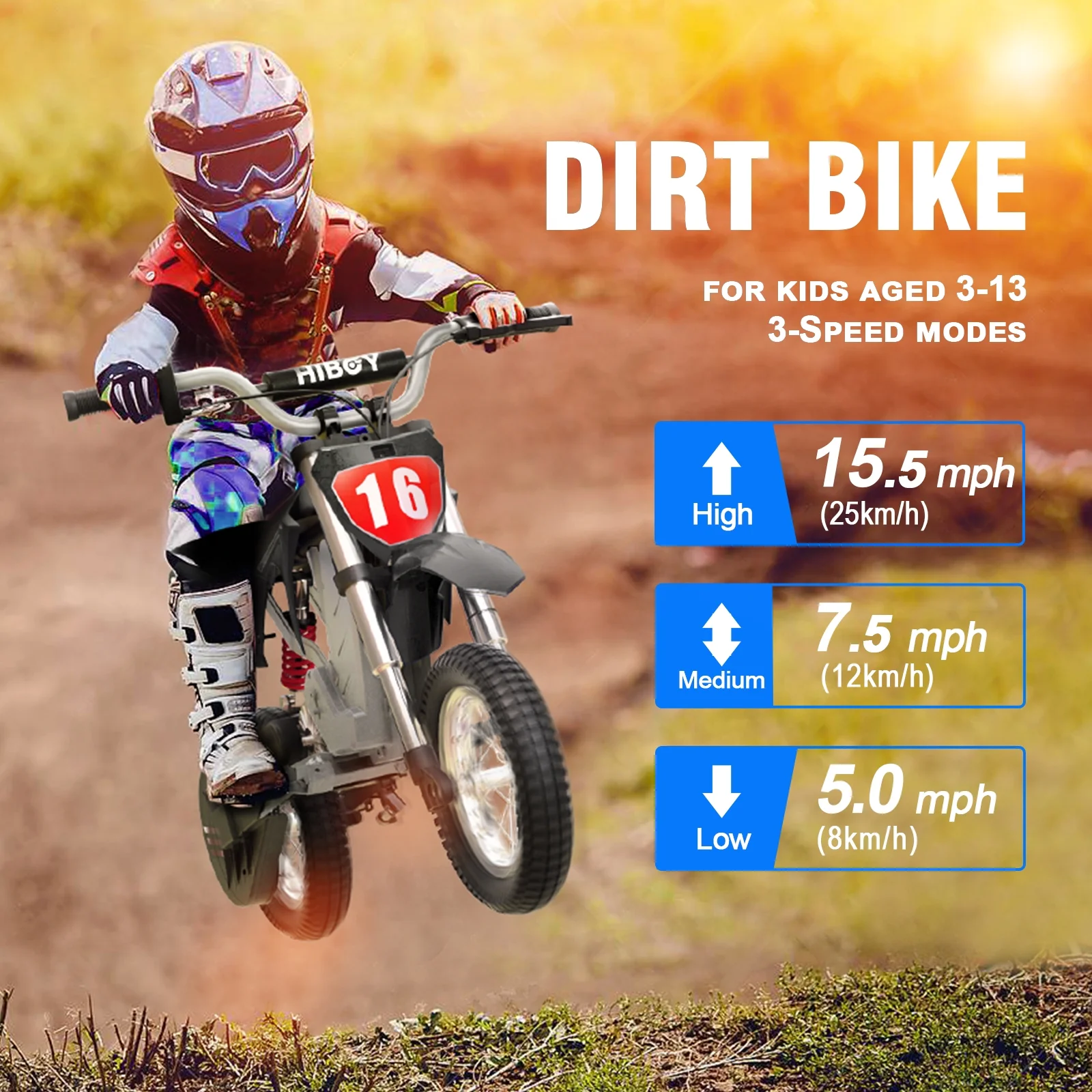 Hiboy DK1 Electric 300W Dirt Bike, for 3 Years to 13 Years - Blue
