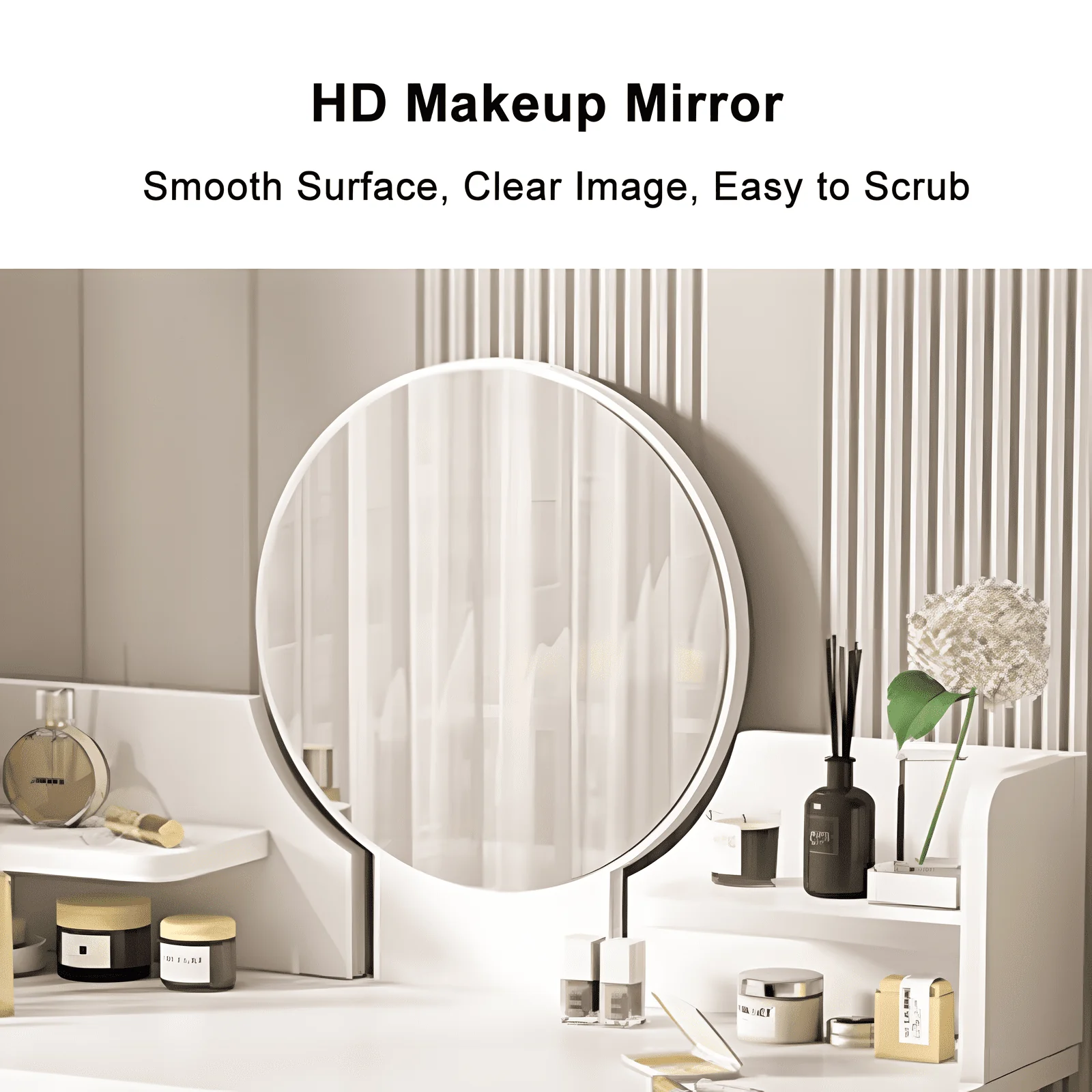 MIKOO Vanity Table Set with Mirror, Modern Makeup Vanity Dressing Desk with 2 Drawers & 2 Shelves ,White (Without Stool)