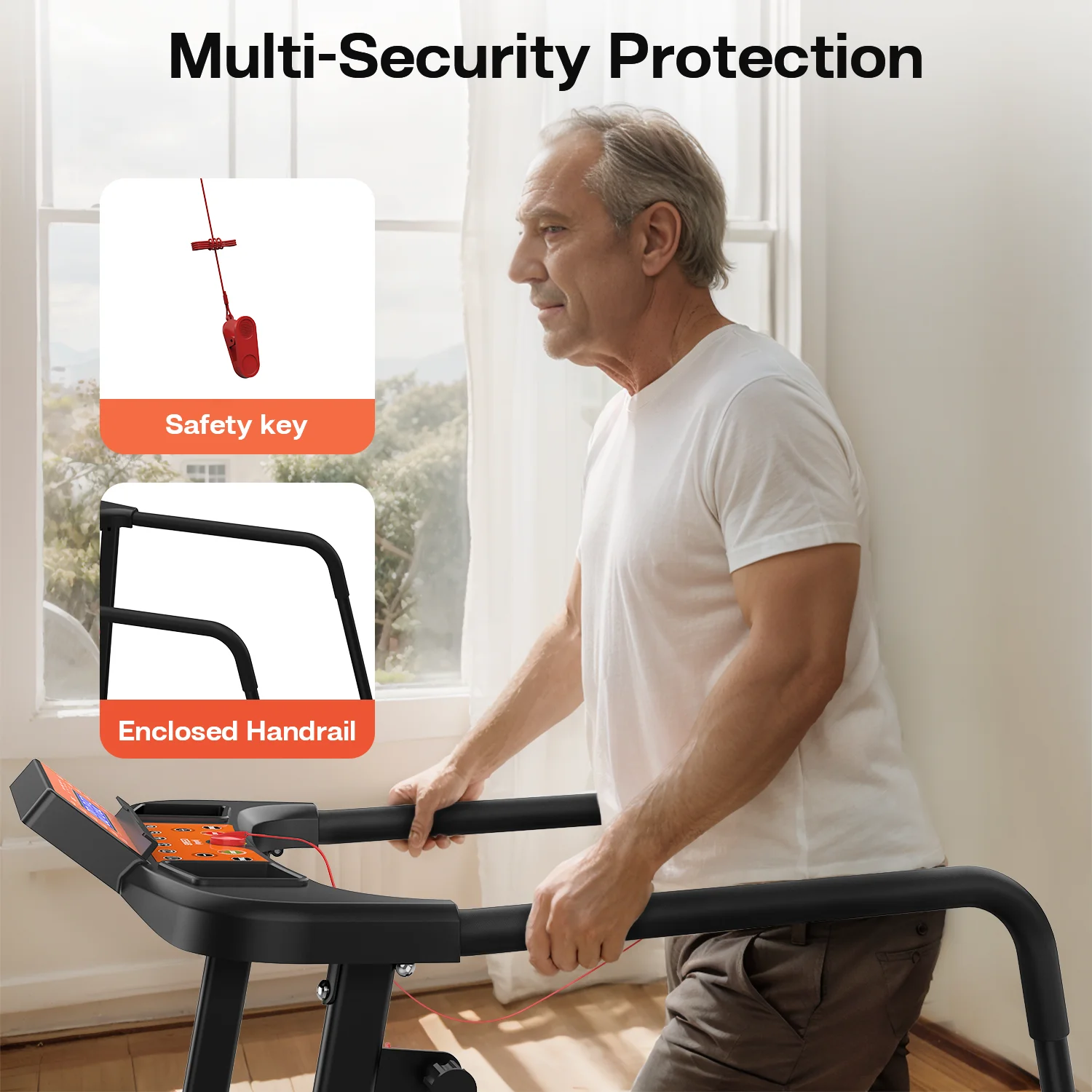 FLIMDER Foldable Treadmill for Senior, 2 in 1 Folding Exercise Treadmill with Long Handrail, 300 lbs Capacity 0.5-6 MPH