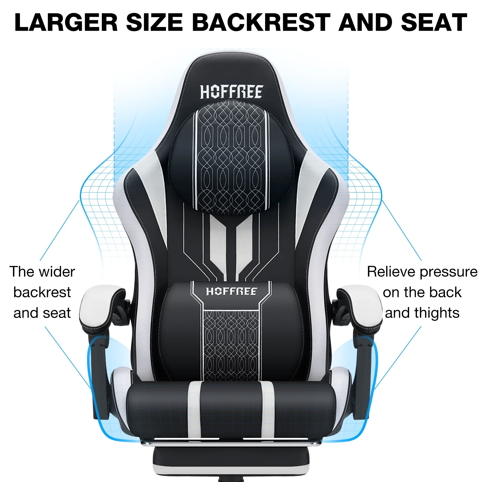 Hoffree Gaming Chair with Bluetooth Speakers Big and Tall Gamer Chair with Footrest and Massage Game Chair with Lumbar Support and 360-Swivel Seat and Headrest for Adults, 400lbs
