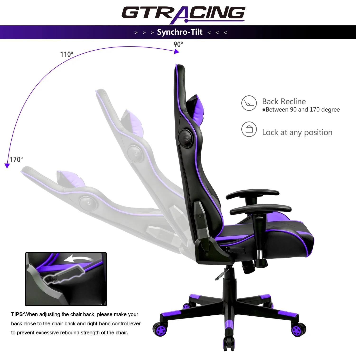 GTPLAYER Gaming Chair with Bluetooth Speakers Home Office Computer Chair, Purple