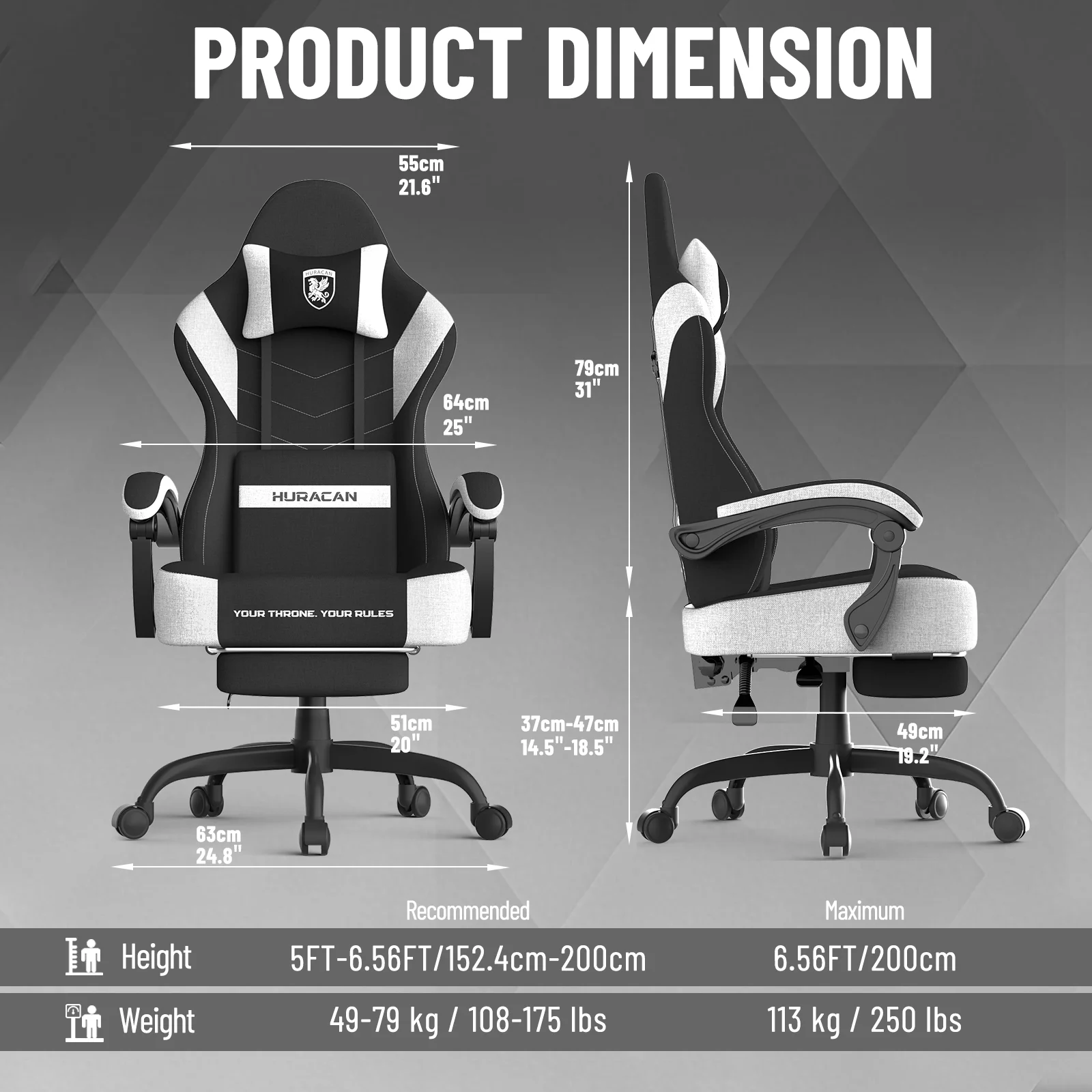 SOONTRANS Gaming Chair for Adults, Ergonomic Linen Fabric Computer Chair with Massage Lumbar Pillow, Gamer Game Chair with Adjustable Headrest, Comfortable Office Chair for Home, White