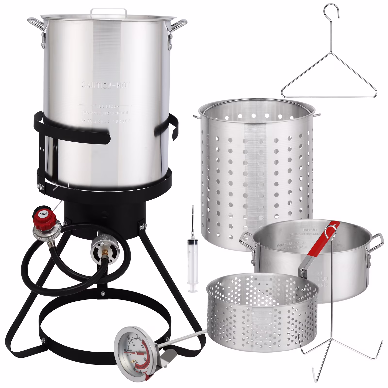 Qiushi 30QT Turkey Fryer Kit with 10QT Fish Pot, 54,000 BTU Outdoor Propane Gas Fryer Cooker, Includes Aluminum Pots, Basket, Poultry Rack, Thermometer for Frying, Boiling, and Seafood Cooking