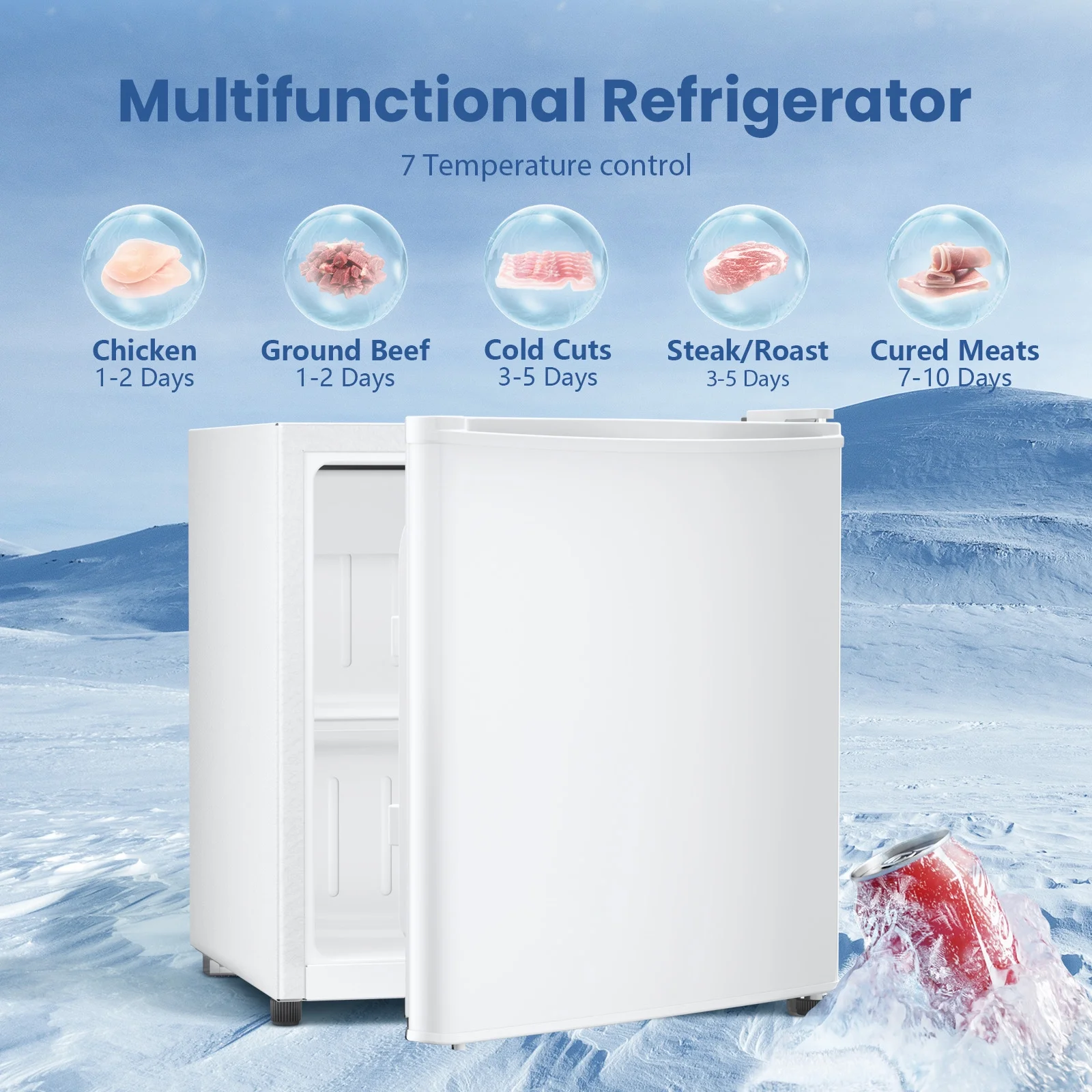 Auseo 1.7 cu.ft. Compact Refrigerator Mini Fridge, Retro Style, Low Noise & Energy Saving, Adjustable Temperature, for Kitchen/Office/Apartment/Dormitory-White