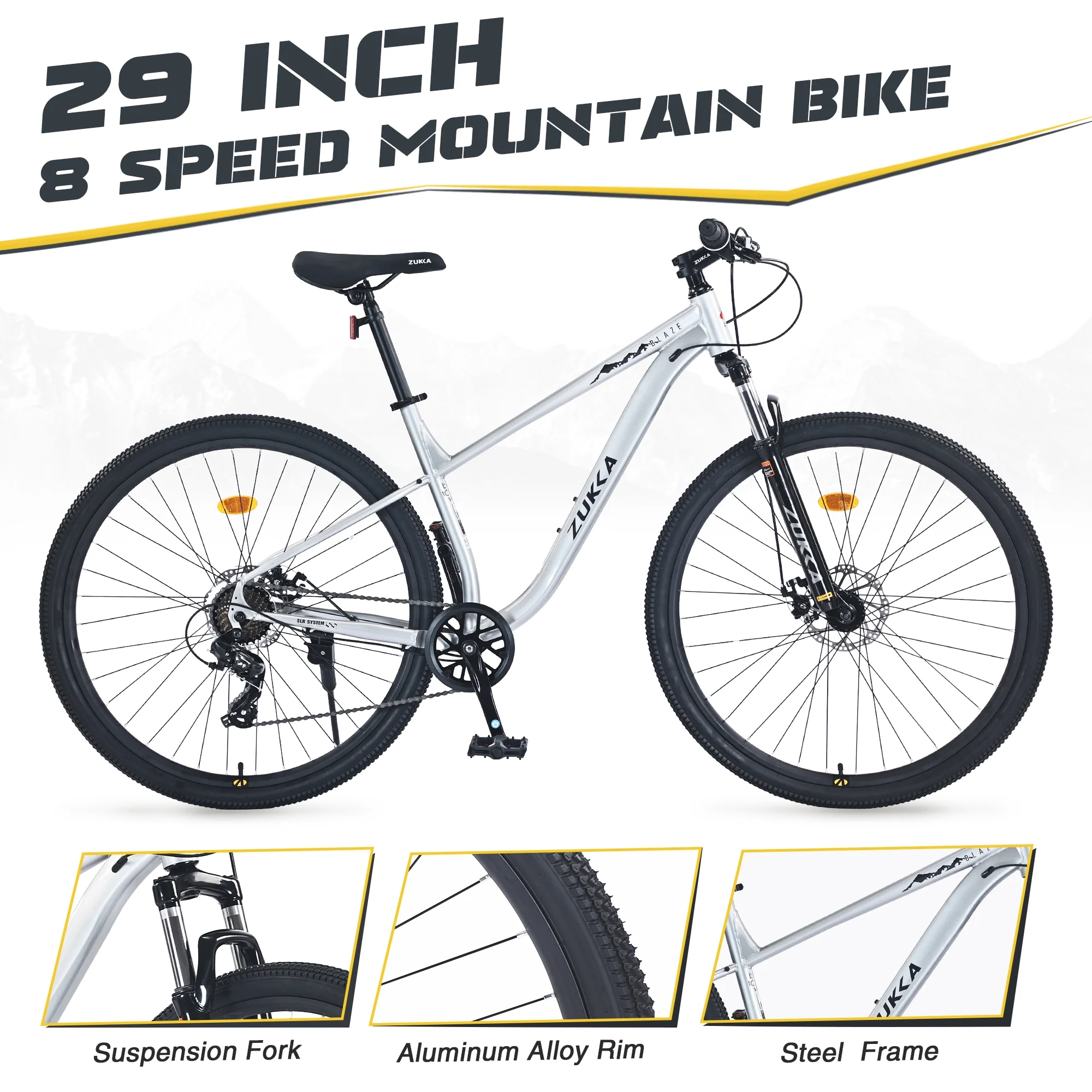 Ambifirner Mountain Bike 29 Inch Men & Women Mountain Bike 8-Speed Adult Bikes, Double Disc Brake, Suspension Fork, High Carbon Steel Frame