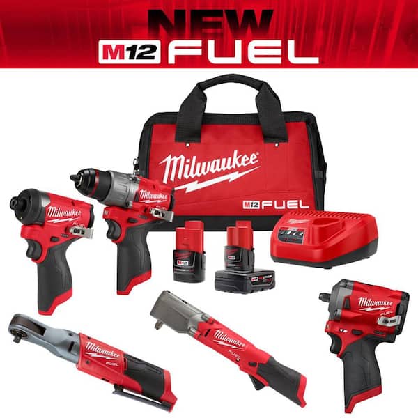 M12 FUEL 12-Volt Li-Ion Brushless Cordless Hammer Drill/Impact Driver/Impact Wrench/Ratchet Combo Kit (5-Tool)