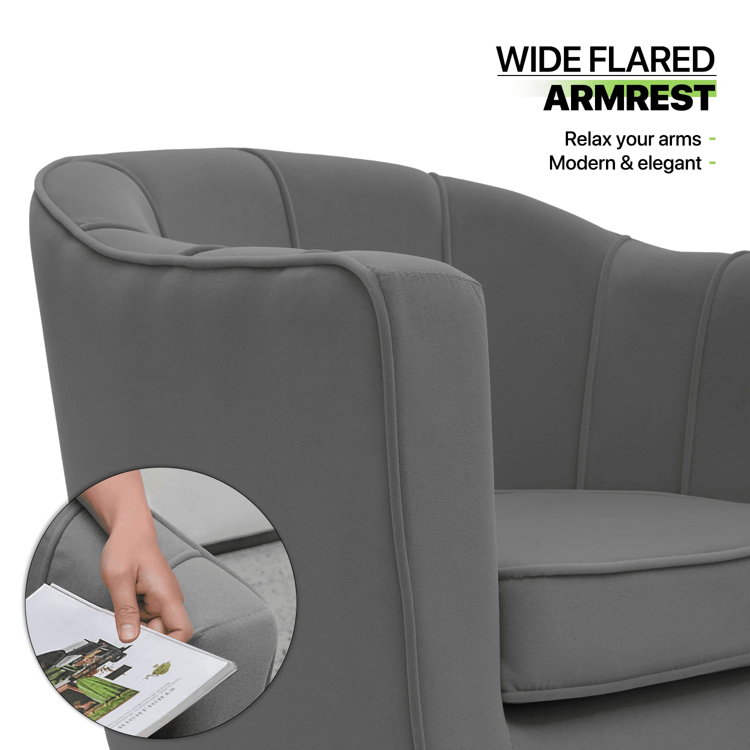 Magshion Modern Armchair Chair Reading Chair Barrel Arm Chair with Cushion and Upholstered Seat Comfy Single Sofa Accent Chair for Living Room Bedroom, Grey