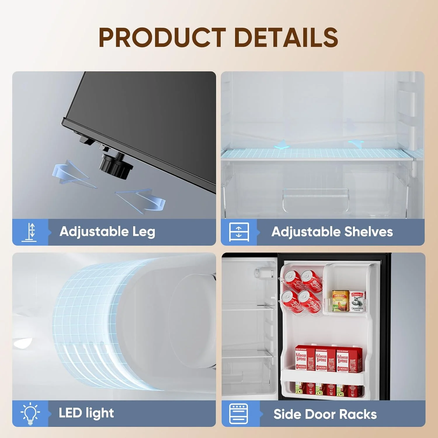 Upstreman 4.0 Cu.Ft Mini Fridge with Bottom Freezer, 2 Door Small Refrigerator with Adjustable Thermostat and Removable Glass Shelves for Bedroom, Dorm, Office, Apartment, Black BM40