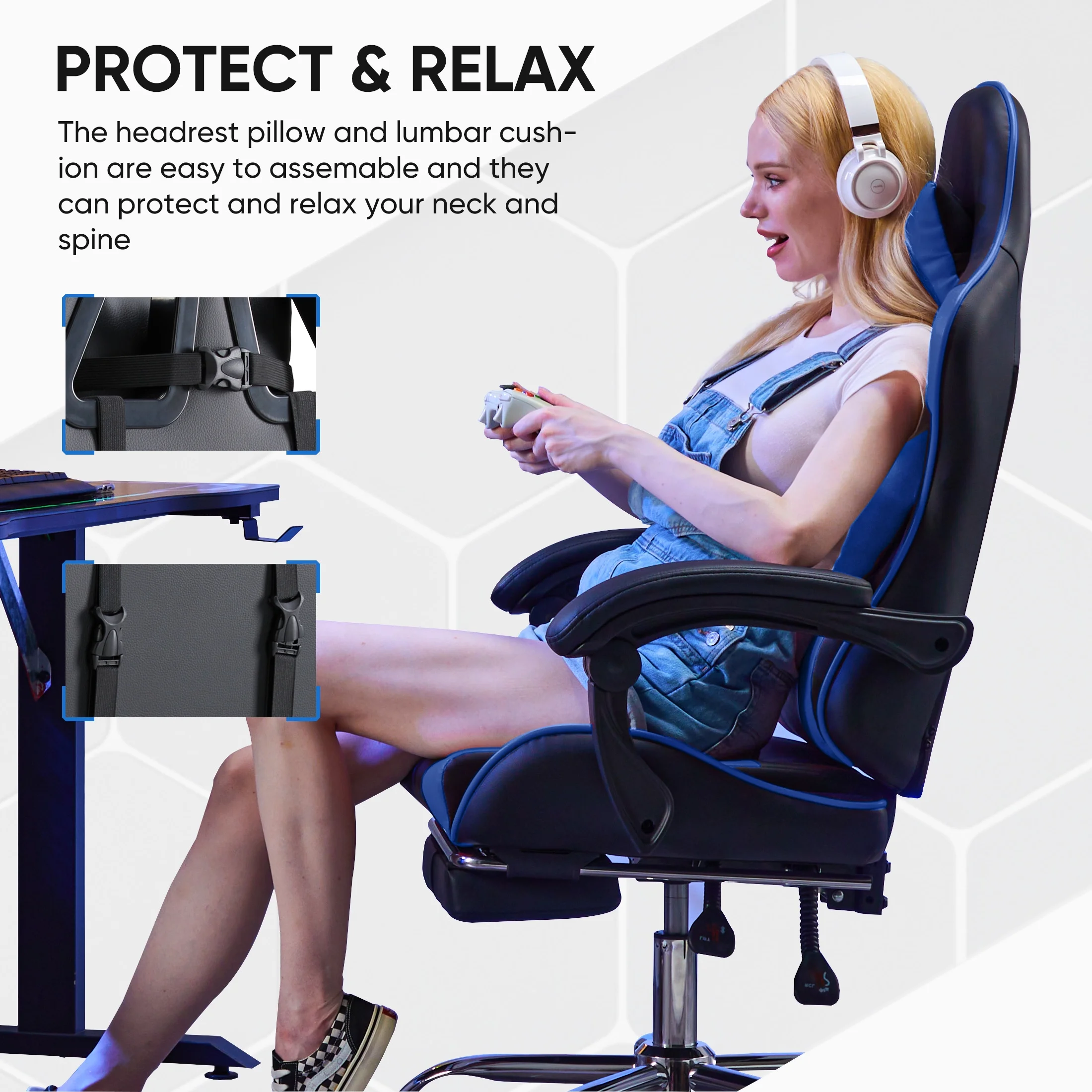 EDX Ergonomic Gaming Chair High Back Office Chair with Lumbar Support and Adjustable Armrests Swivel Racing Chair, Black and Gray