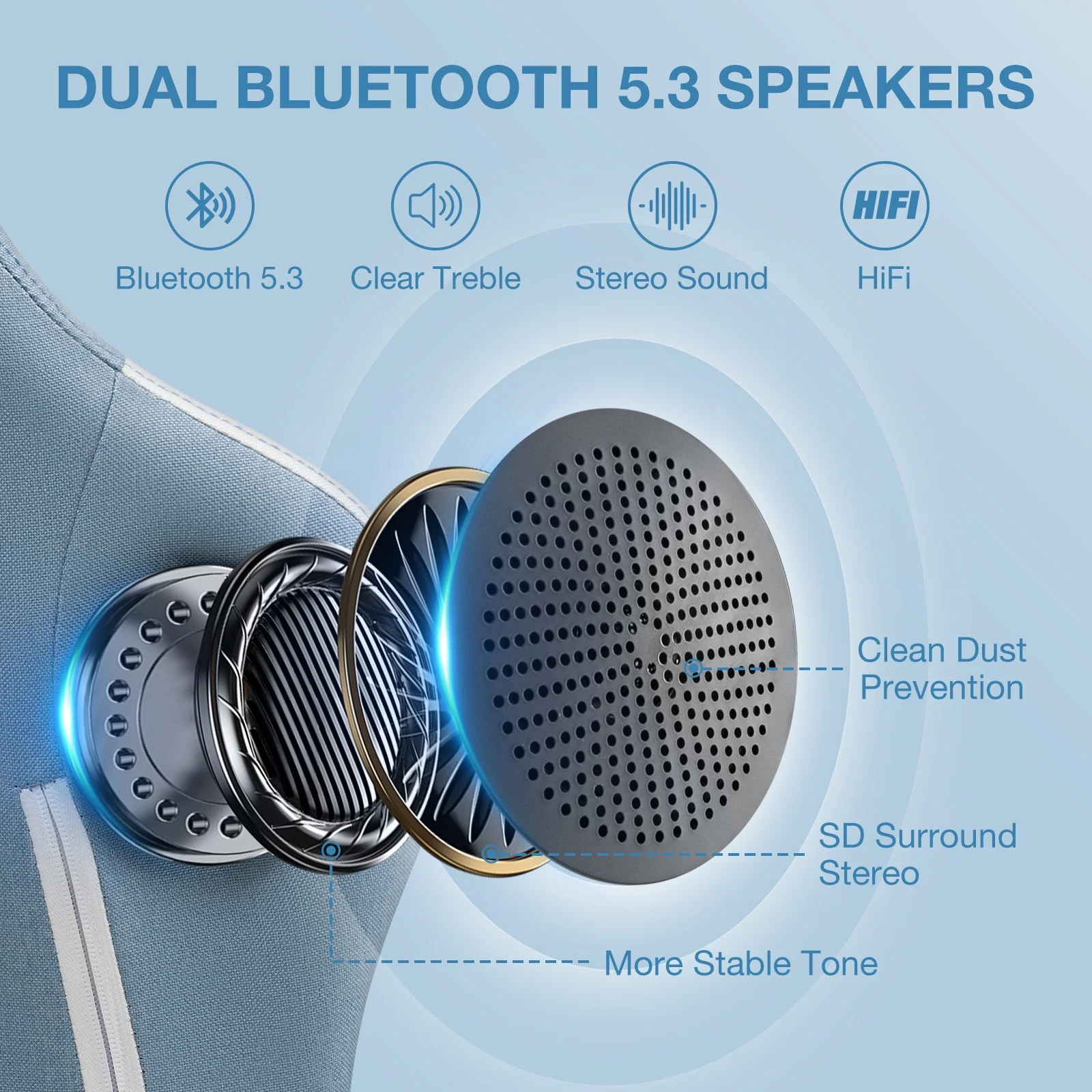 Hoffree Gaming Chair with Speakers Fabric Gamer Chair with footrest and massage Big and Tall Video Game Chair with Headrest and Lumbar Support for Adults