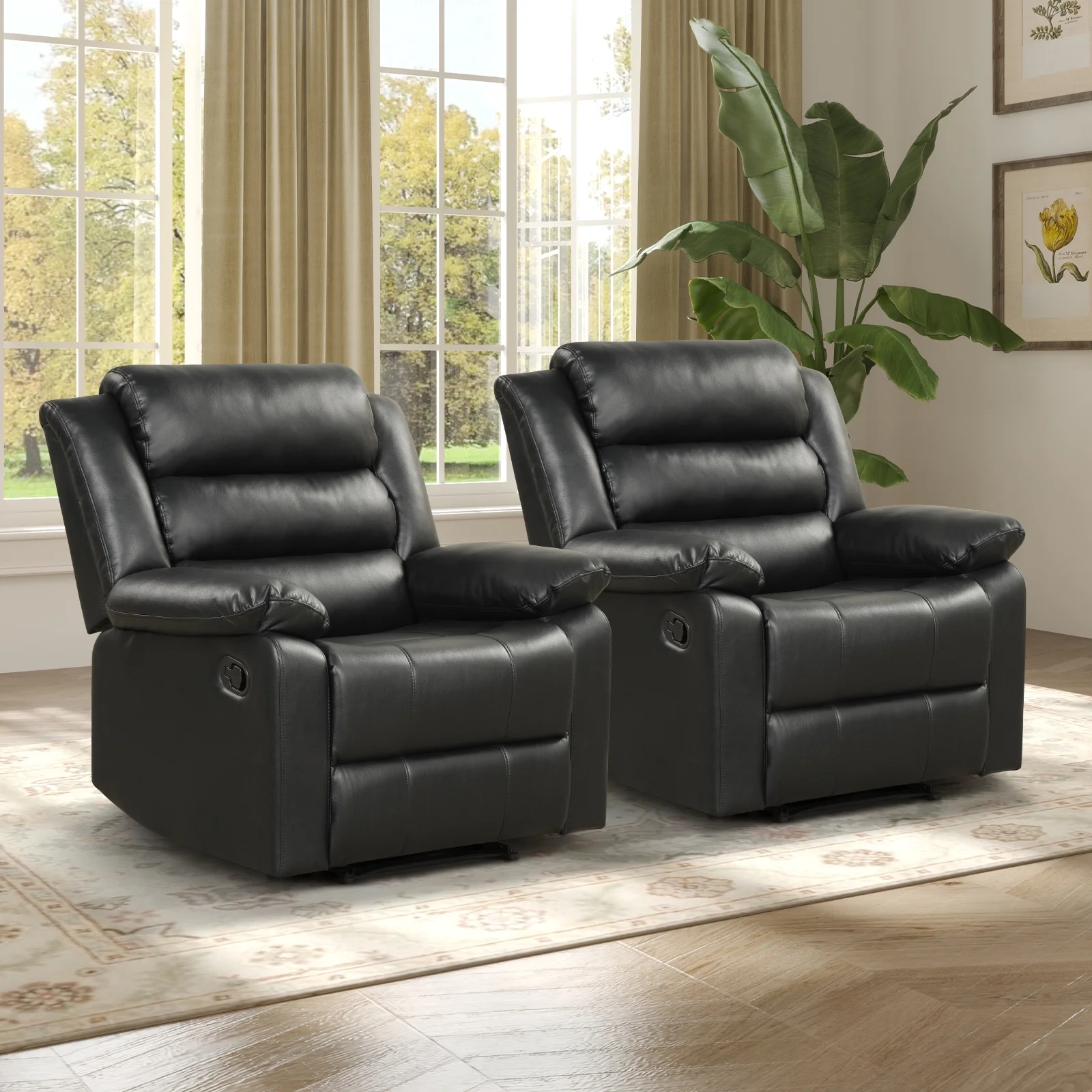 Bonzy Home Recliner Chairs for Living Room Overstuffed Breathable Fabric Reclining Chair Manual Sofa Brown