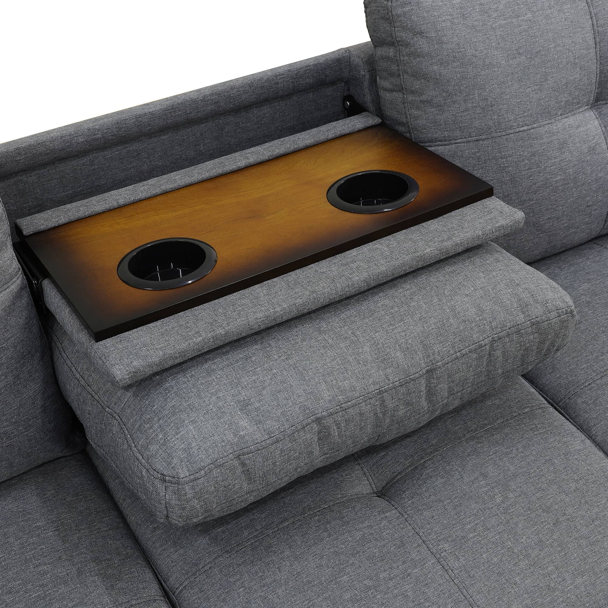 Aukfa 3 Piece Sectional Sofa, Living Room Couch with Storage Ottoman&Cup Holder, Linen, Left Hand, Black Gray