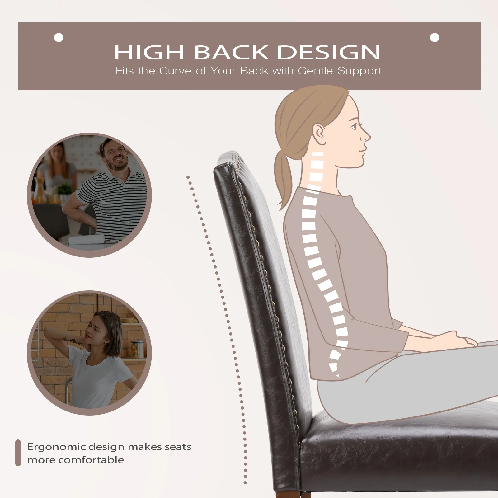 EDX Dining Chairs Set of 2, Parsons Chairs with Nailhead Trim and Wood Legs