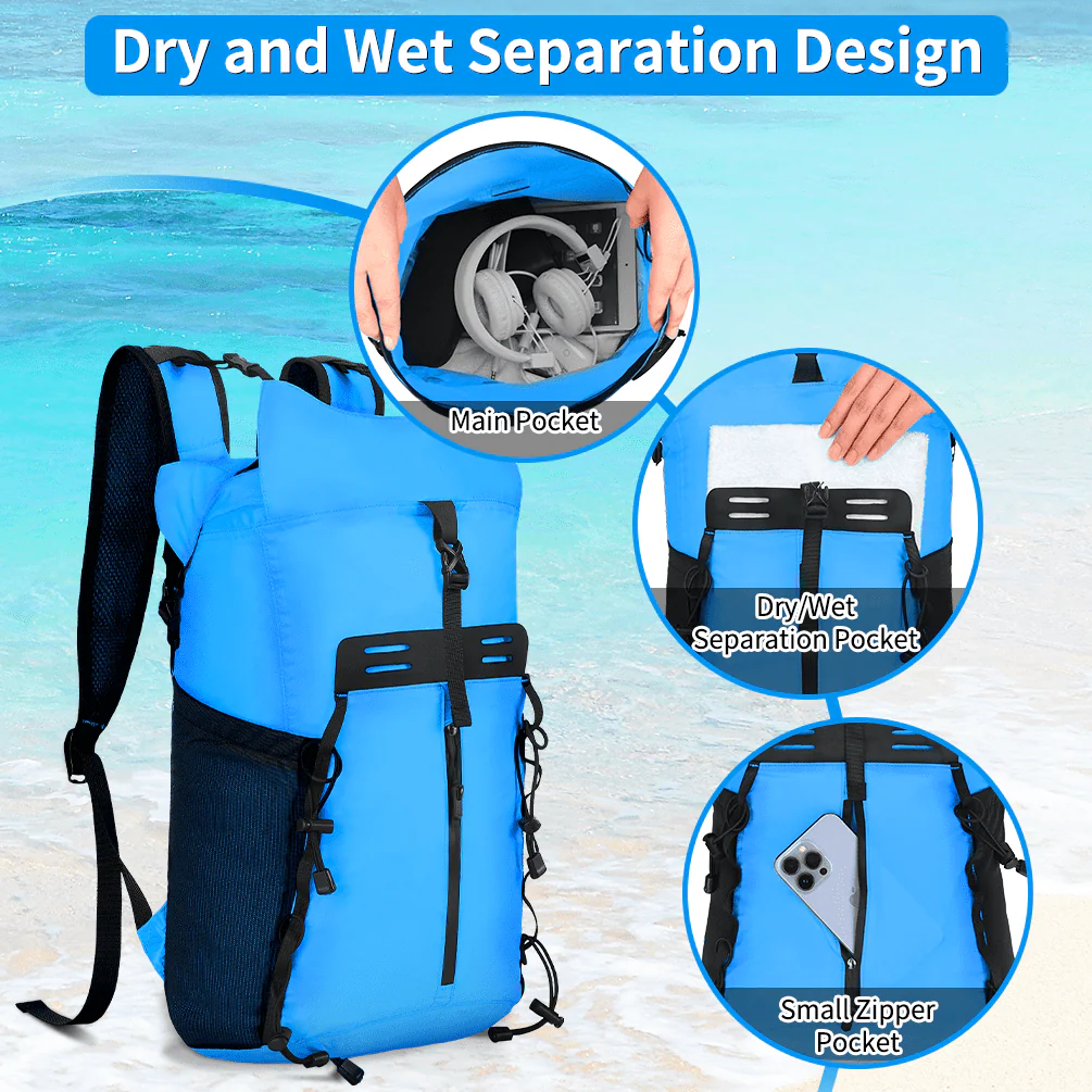 Waterproof Dry Bags Set of 3 Adjustable Shoulder Strap 20L Dry Backpack Compression Sack with Cellphone Phone Waist Bag for Kayaking, Beach, Rafting, Boating, Hiking, Blue