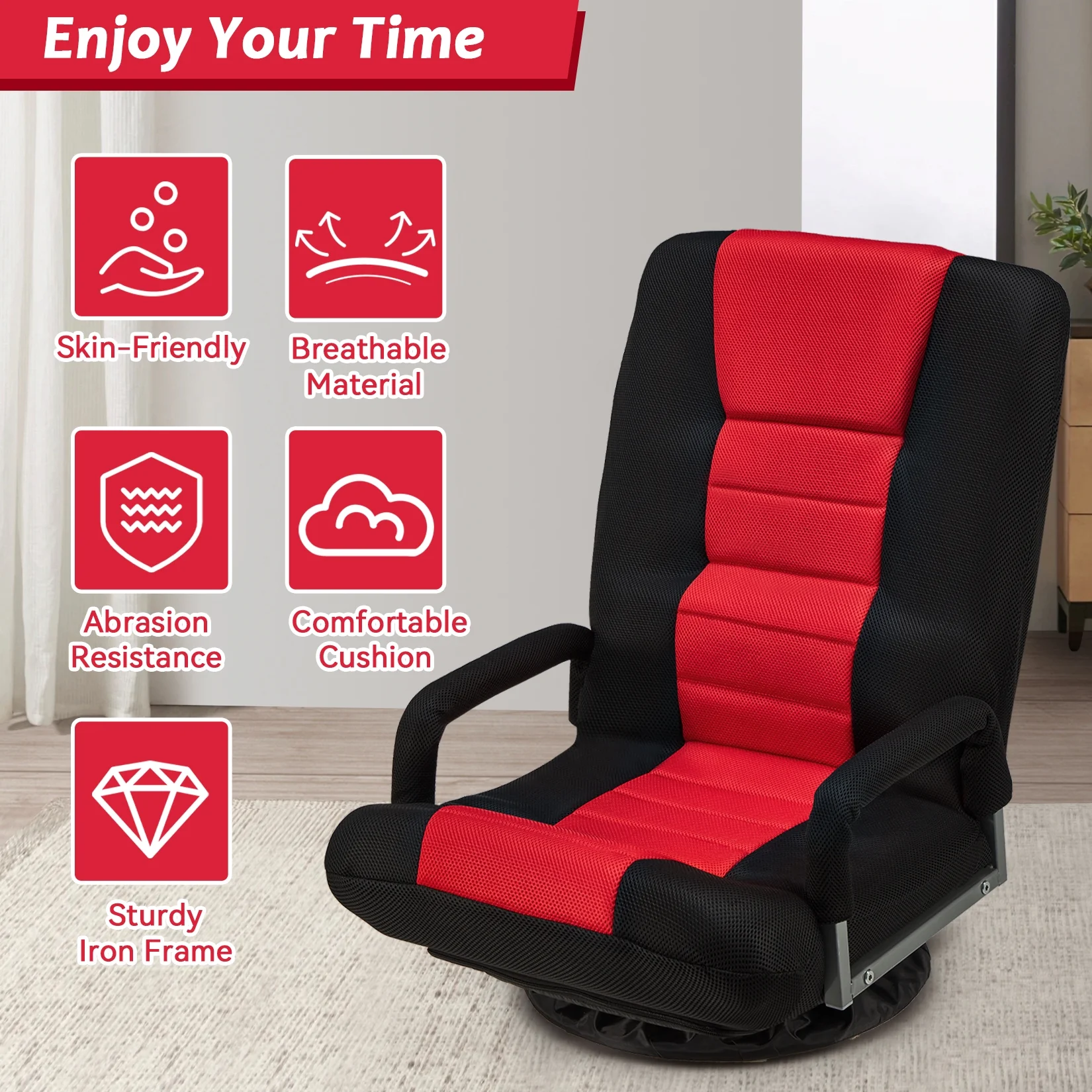 Avocahom Swivel Gaming Floor Chair w/ Armrest Handles, No Assembly gaming chair rocker, Folding Reclining Sofa w/6 Position Adjustable Backrest for Video Games, Watching TV, Reading,Blue