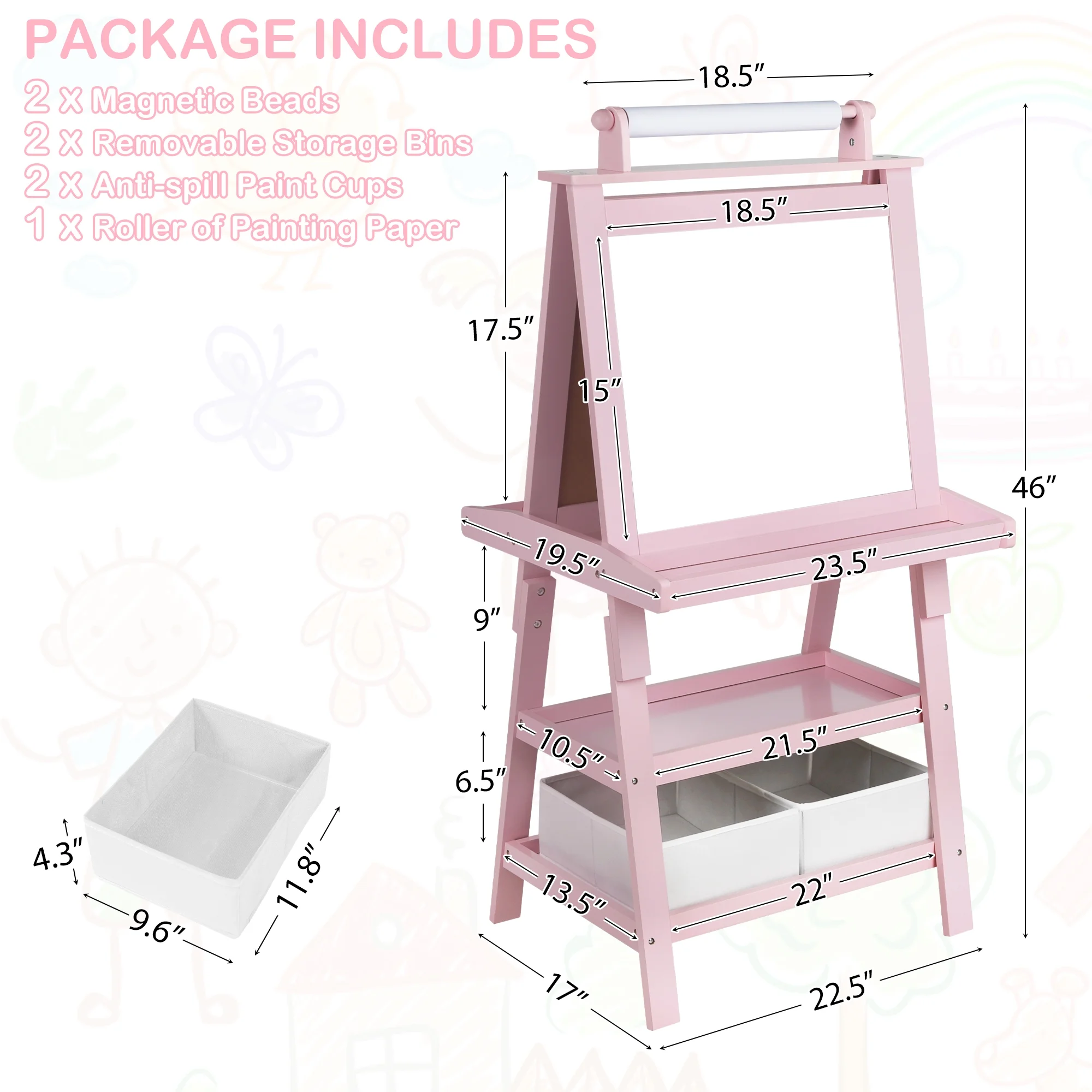 LINLUX 3 in 1 Art Easel for Kid, Whiteboard for Kid with Stand, Magnetic Chalkboard Pizarra, Grey