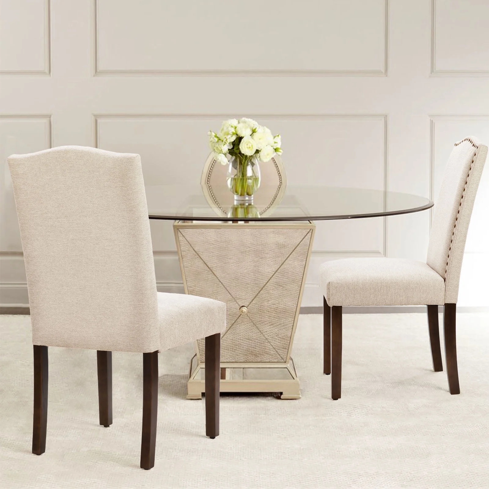 EDX Dining Chairs Set of 2, Parsons Chairs with Nailhead Trim and Wood Legs