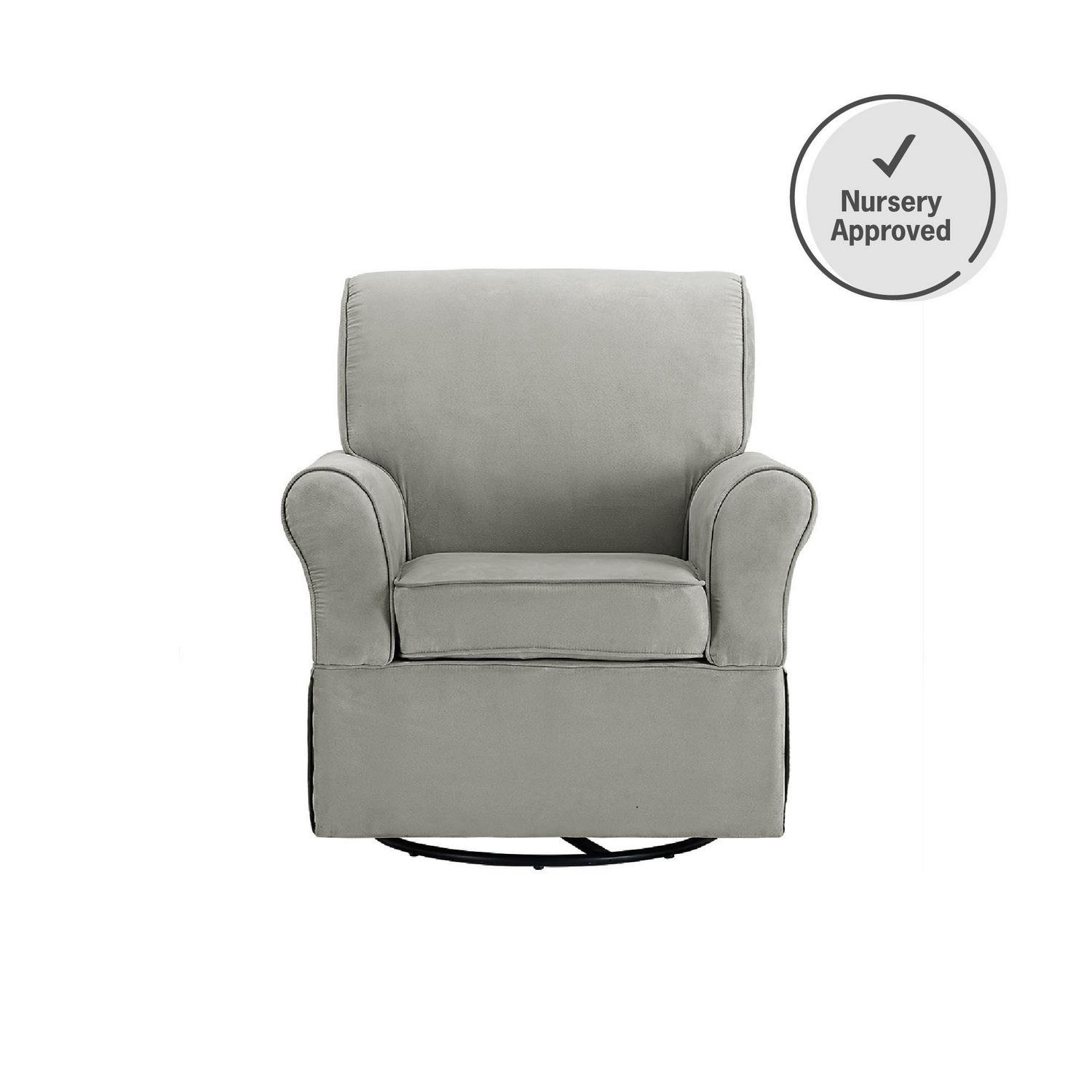 Baby Relax Kelcie Swivel Glider Chair & Ottoman Nursery Set. Gray Microfiber
