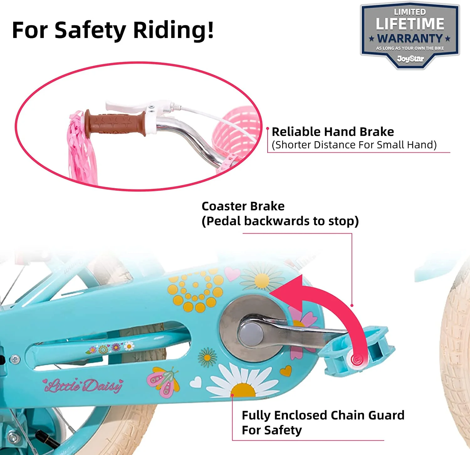 JOYSTAR Little Daisy 14 Inch Kids Bike for 3 4 5 Years Girls with Handbrake Children Princess Bicycle with Training Wheels Basket Streamer Toddler Cycle Bikes Blue