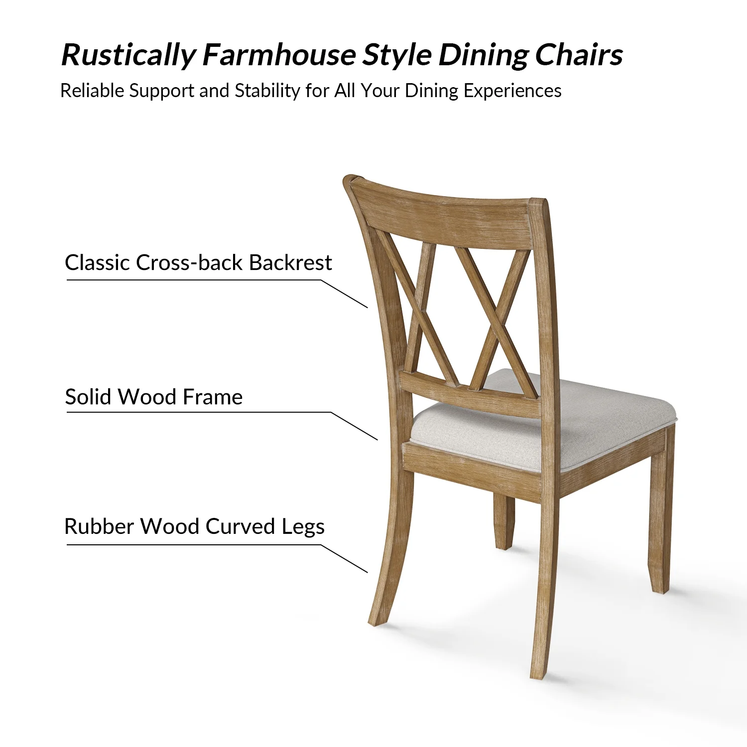 Farmhouse Solid Wood Dining Chairs Upholstered Armless Side Chairs Set of 4 Crossing High Backrest Living Room Kitchen