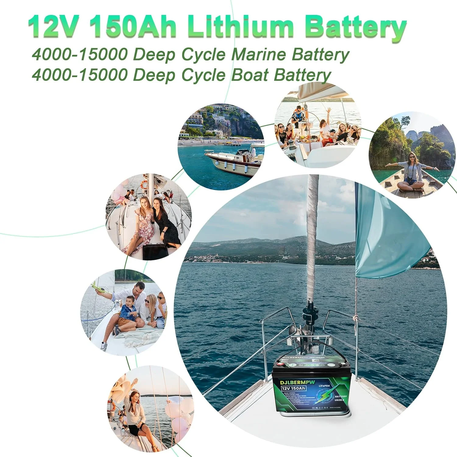 ?DJLBERMPW 12V LiFePO4 Lithium Battery 150Ah,4000-15000 Deep Cycle Marine Battery,12V 150Ah Lithium Batteries for Trolling Motor,Boat,Golf Cart,RV,Solar,Built in 120A BMS 1920W,10 Years of Life
