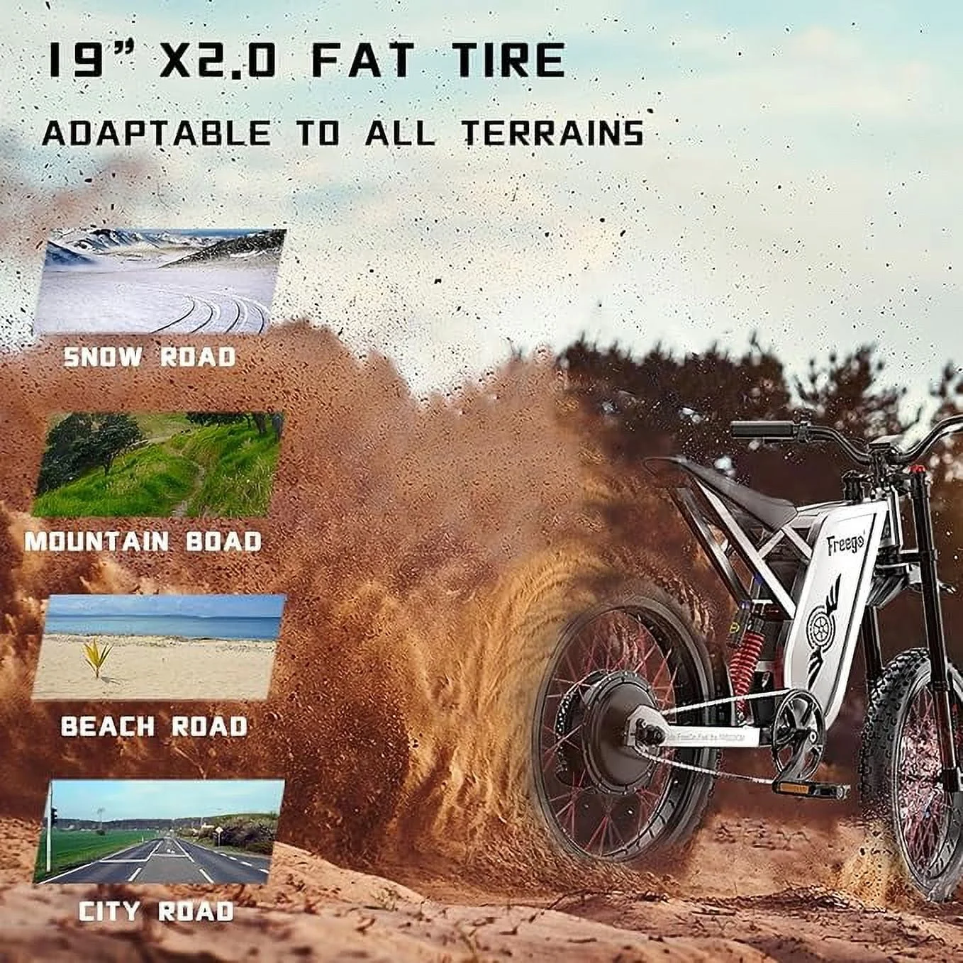 Freego X2PRO Electric Dirt Bike for Adults, Electric Motorcycle 6000W(Peak) Motor 60V 30Ah Battery, 7 Speed 28MPH Off Road Electric Bicycle, 19x2.75 Tire Full Suspension, Grey