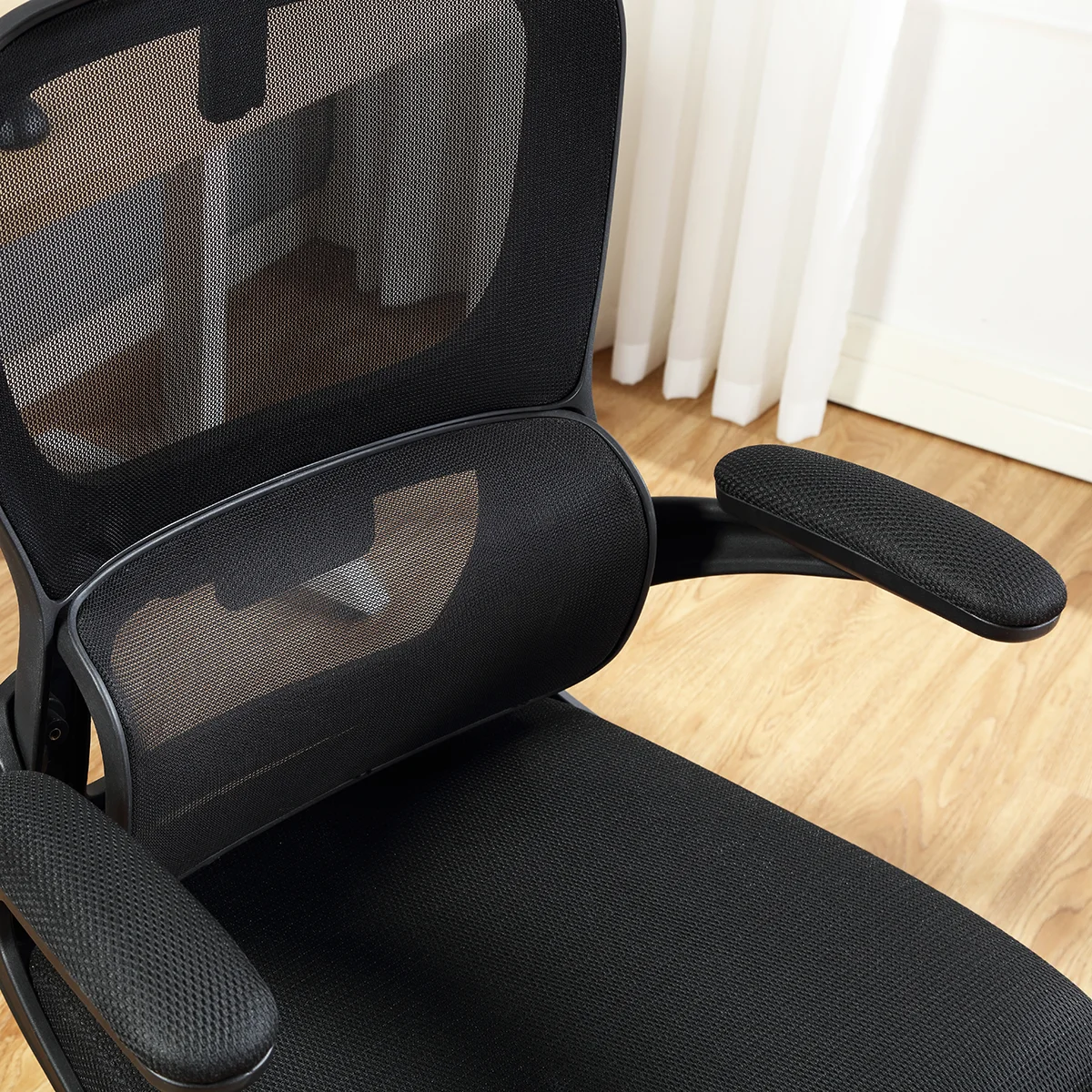 Mainstays Ergonomic Height Adjustable Mesh Office Chair for Teens and Adults with Lumbar Support and Tilt Function, with Leg Rest, Black