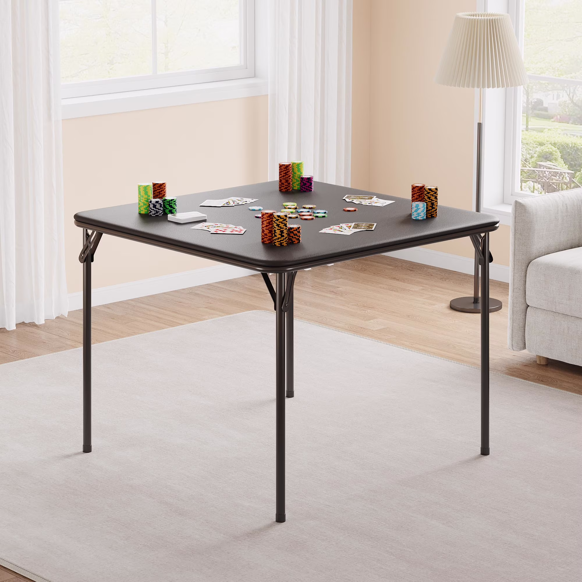 Square Folding Card Table, PU Leather Card Tables with Collapsible Legs for Adults Indoor Outdoor Use