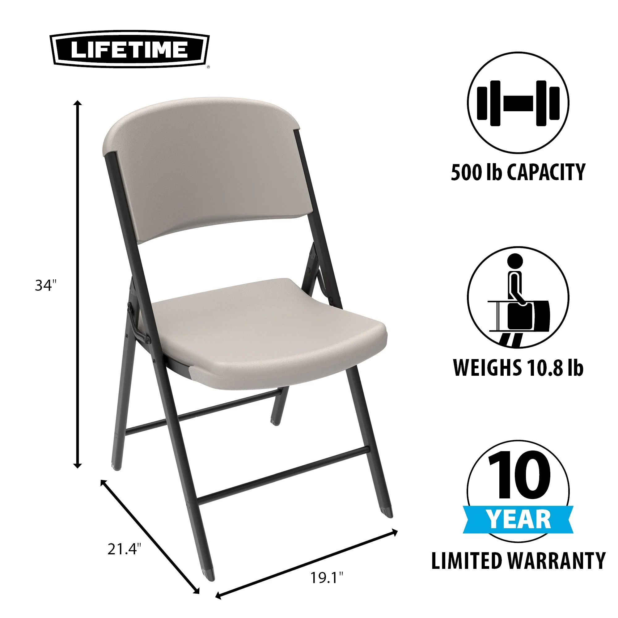 Lifetime Folding Chair, Indoor/Outdoor Commercial, White Granite, 4 Pack (42804)