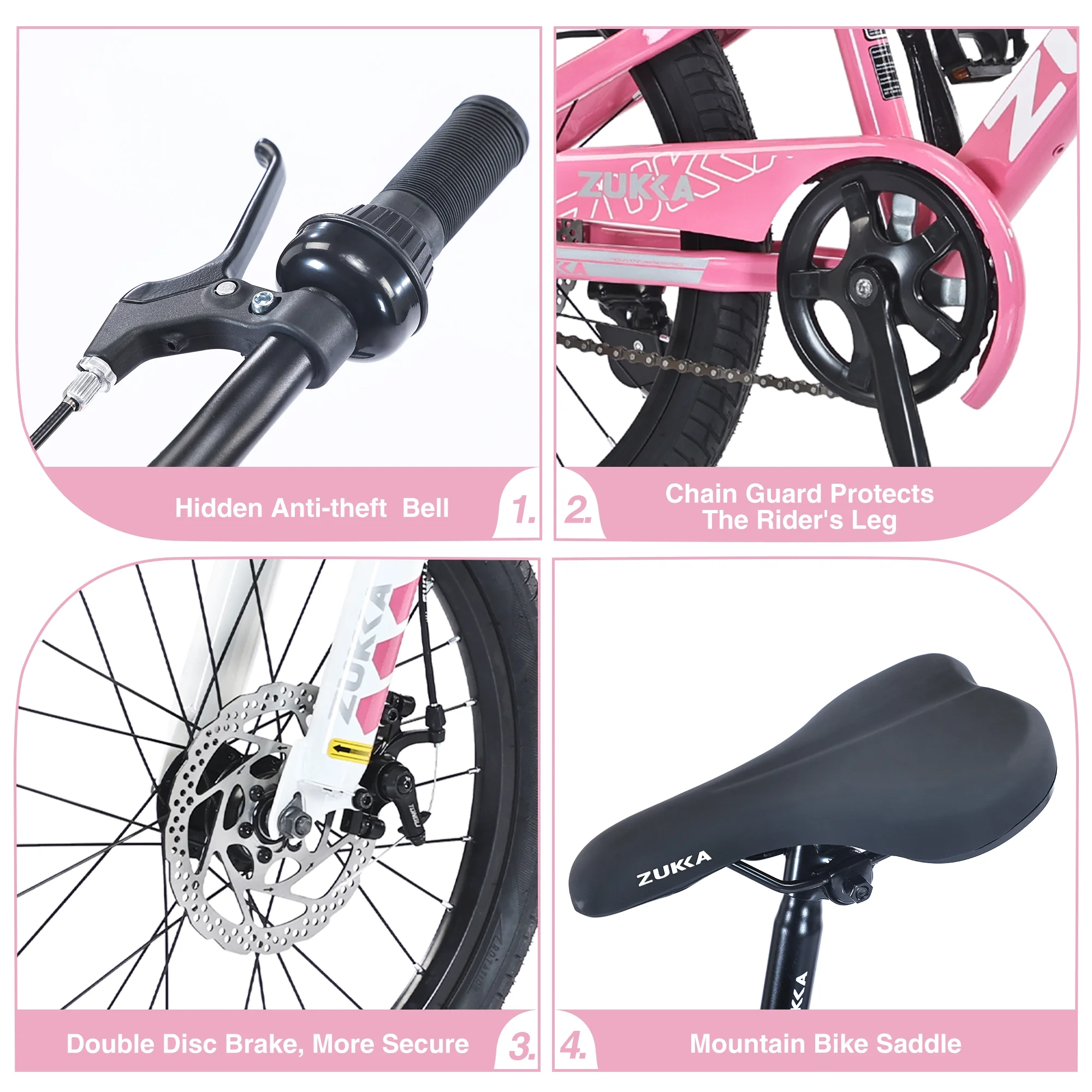 20-Inch Mountain Bike with Suspension Fork, Adjustable Saddle & Disc Brakes,Pink