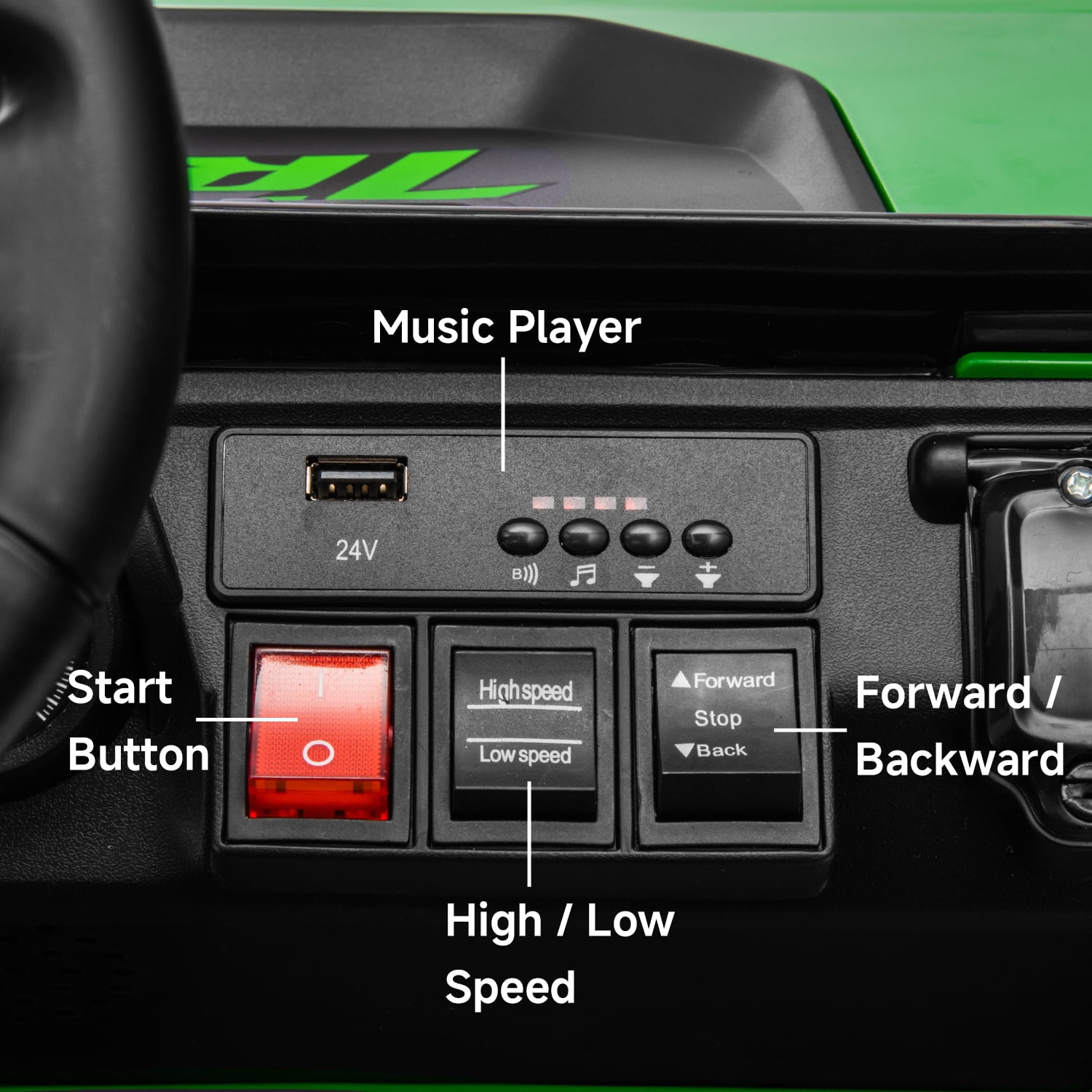 Track Seven 24V Ride on Car, Electric Golf Cart with Ceiling, Ride on Truck with Remote Control, Music, Rear Storage Box, Electric Car for Boys Girls Age 3+, 18.5