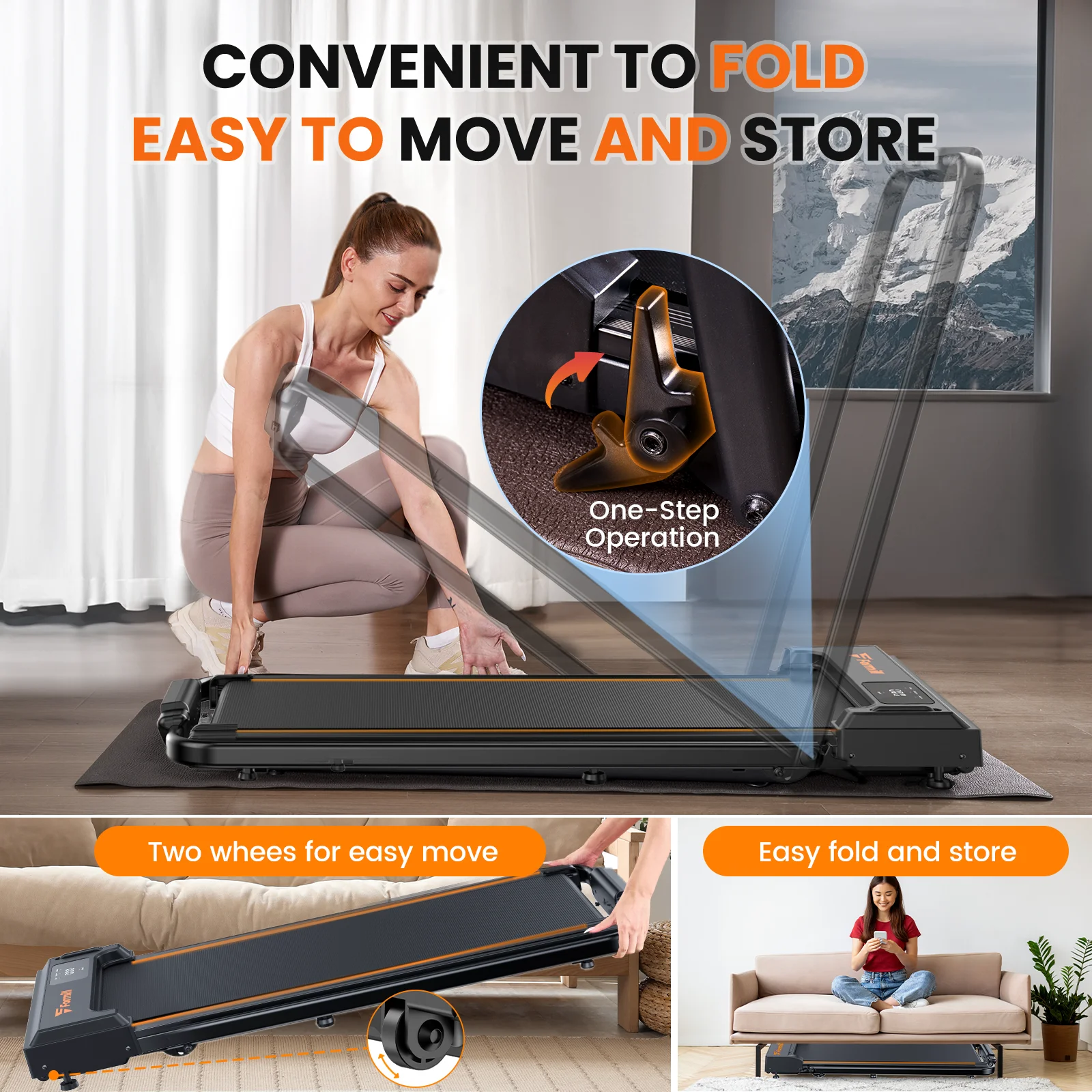 Treadmill 2 in 1 for Home/Office,Patbrela 300 Lbs Walking Pad Treadmill with HandleBar,Under Desk Treadmill with Mat, Touch Control,LED Display & Remote Control