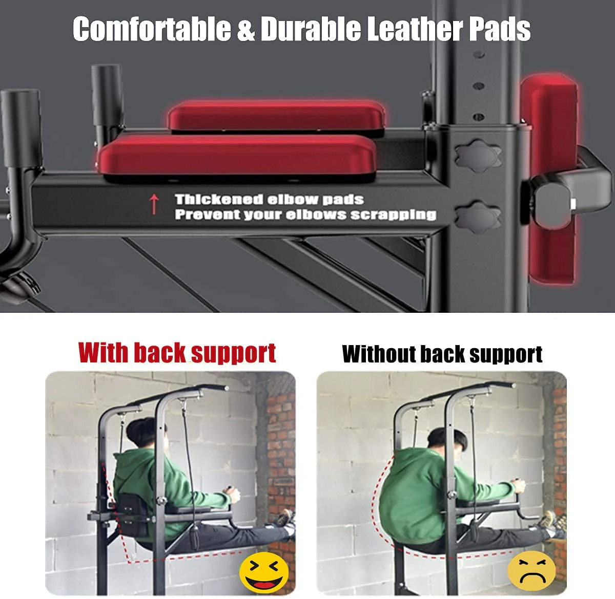 PROHIKER Power Tower Dip Station, Pull Up Bar Stand Power Rack with Backrest and Resistance Band, Height Adjustable Strength Training Equipment for Fitness Home Workout, Black