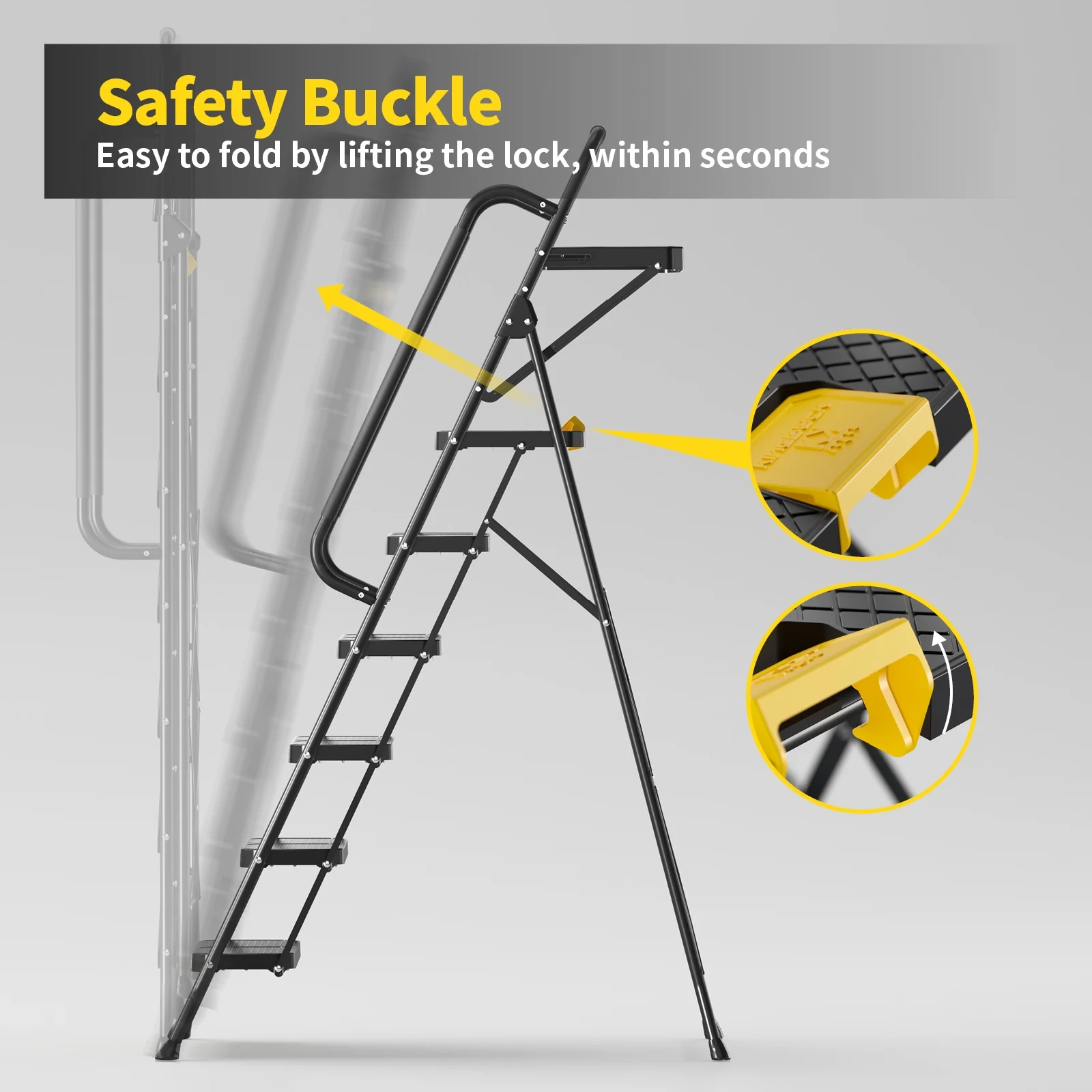 KK KINGRACK 6 Step Ladder, Metal Ladder with Tool Platform&Handrails, 800 lbs Capacity, Black