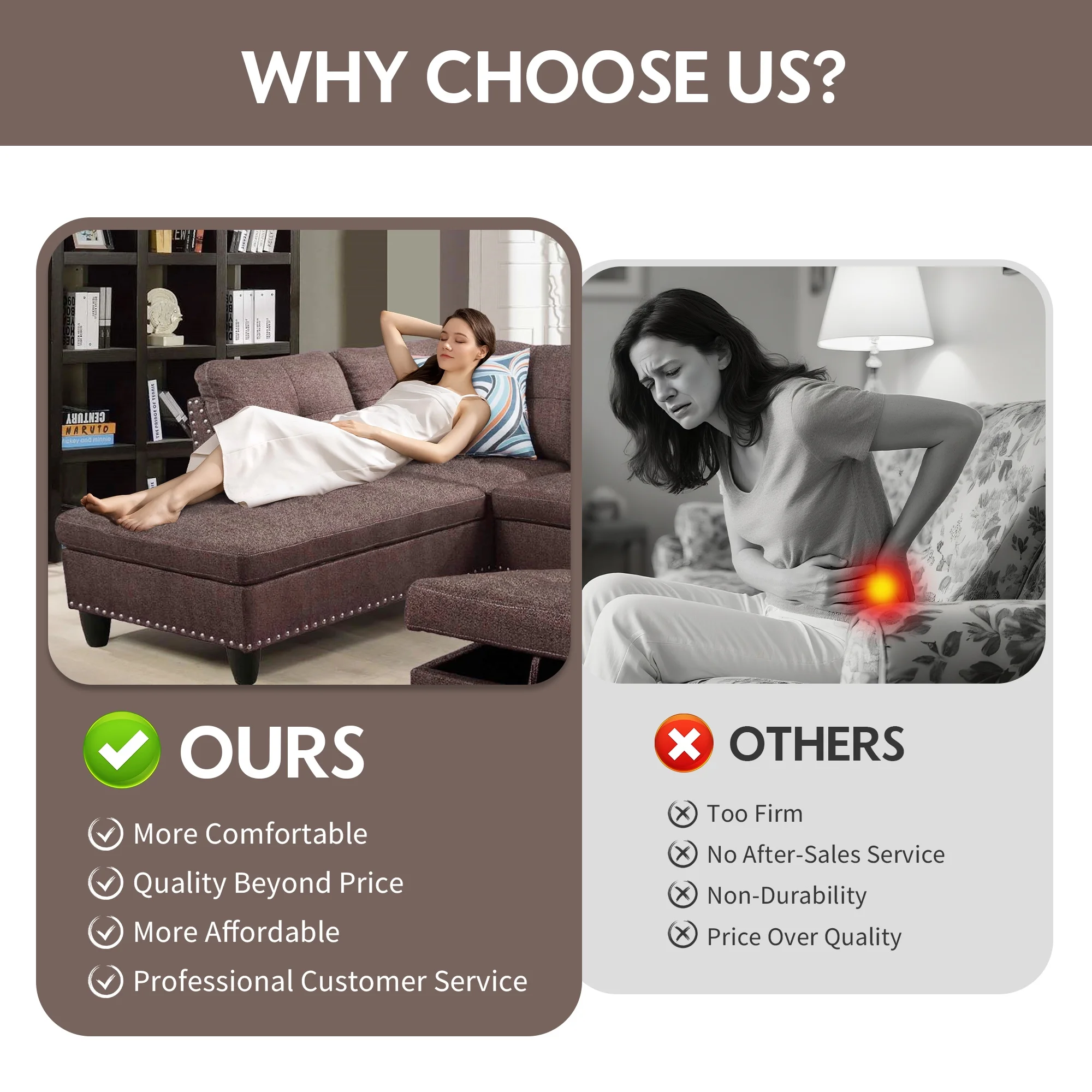 Aukfa 3 Piece Sectional Sofa, Living Room Couch with Storage Ottoman&Cup Holder, Linen, Left Hand, Black Gray