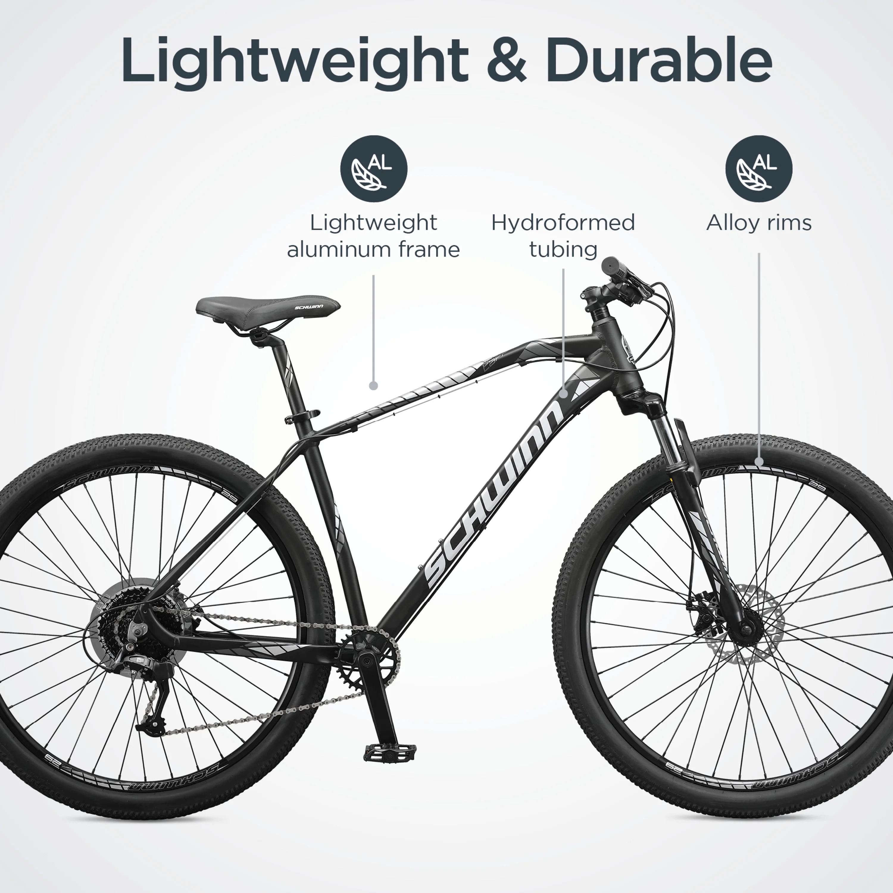 Taff Mountain Bike, 29-Inch Wheels, 8 Speeds, Black / White